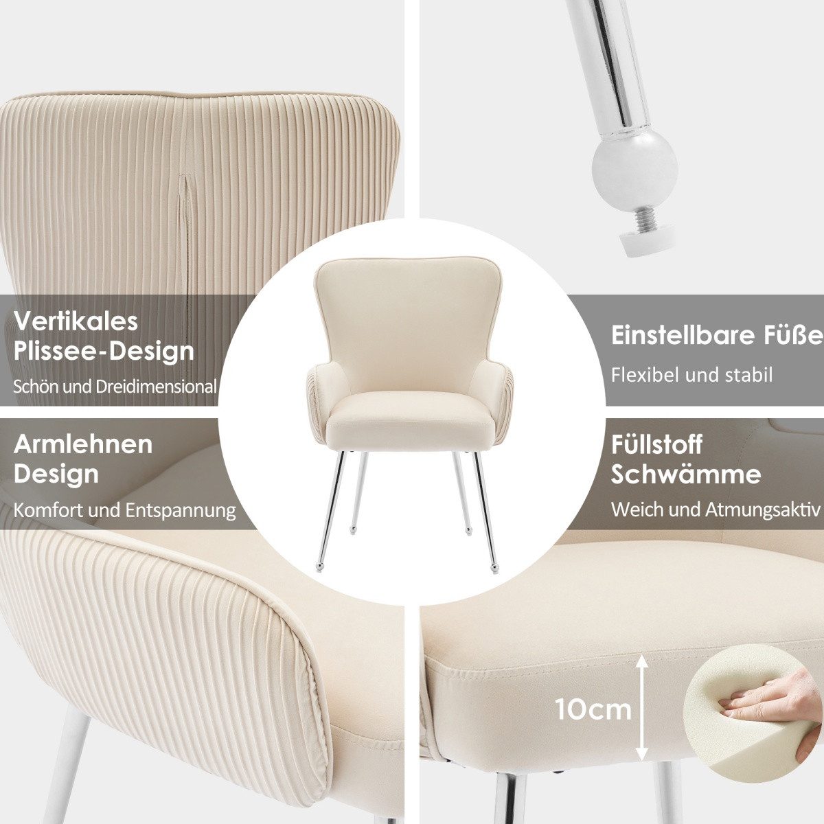 IDEASY Esszimmerstuhl 2/4/6 St. Esszimmerstuhl in vertikalem Plissee-Design, 4-Fuß-Stühle (2 St), Metallbeine, 120KG Belastbarkeit, Lendenwirbelstütze, Samtstoff