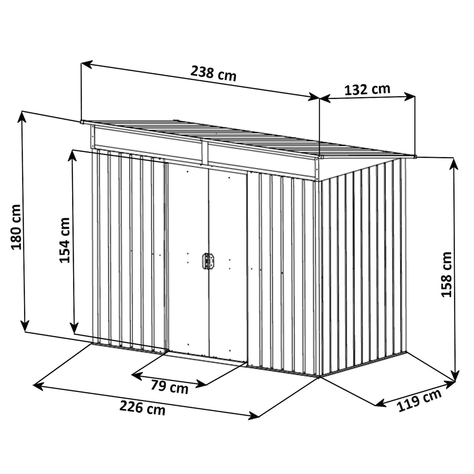 cm (H) Gerätehaus Geräteschuppen (T) BxT: 180cm, x Zelsius mit (B)238 Schiebetür x 132 238x132 Anthrazit,