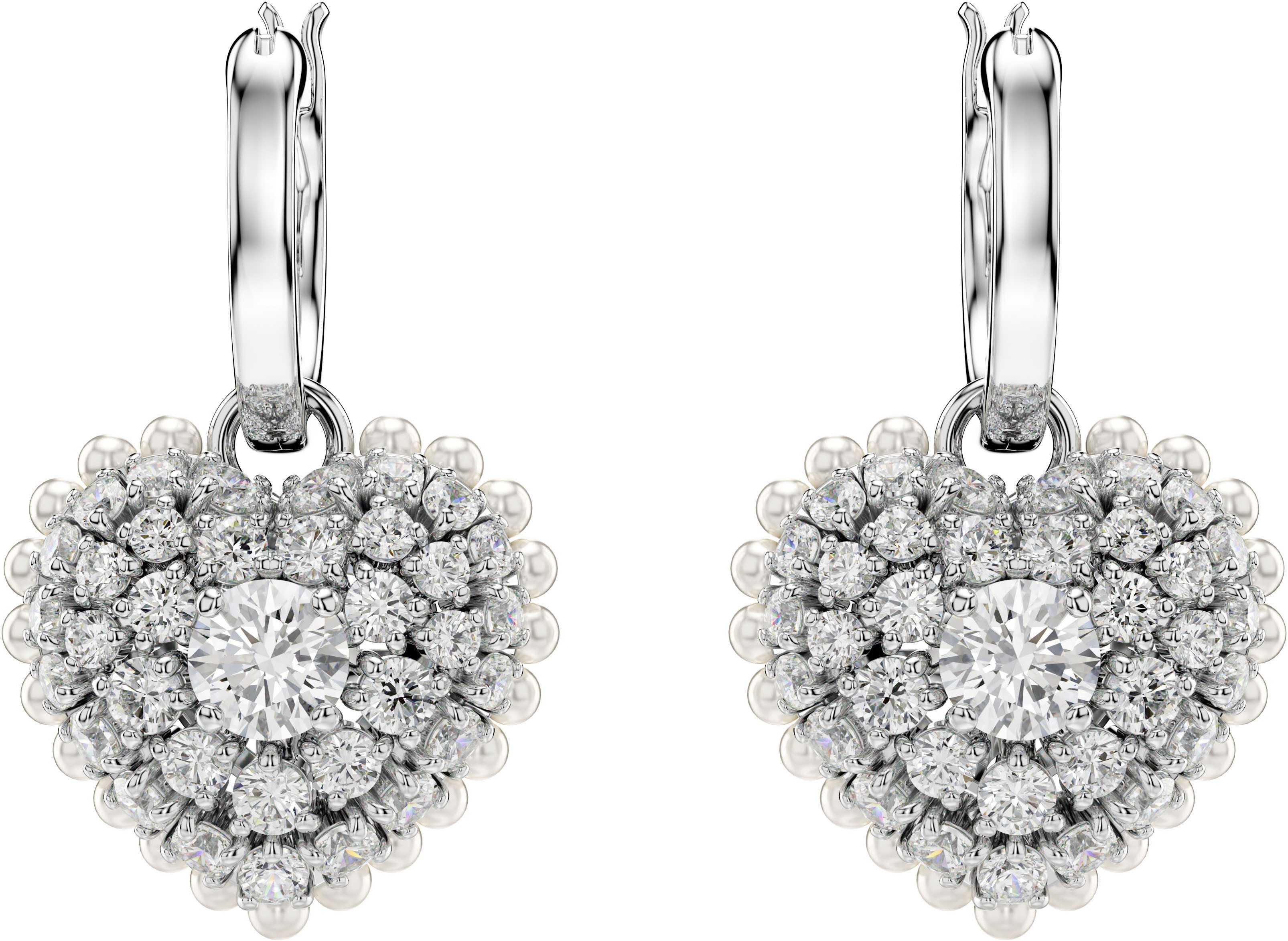 Swarovski Paar Creolen Idyllia E Heart Drop Herz, mit Swarovski® Kristall - mit Swarovski® Perle - Einhänger abnehmbar