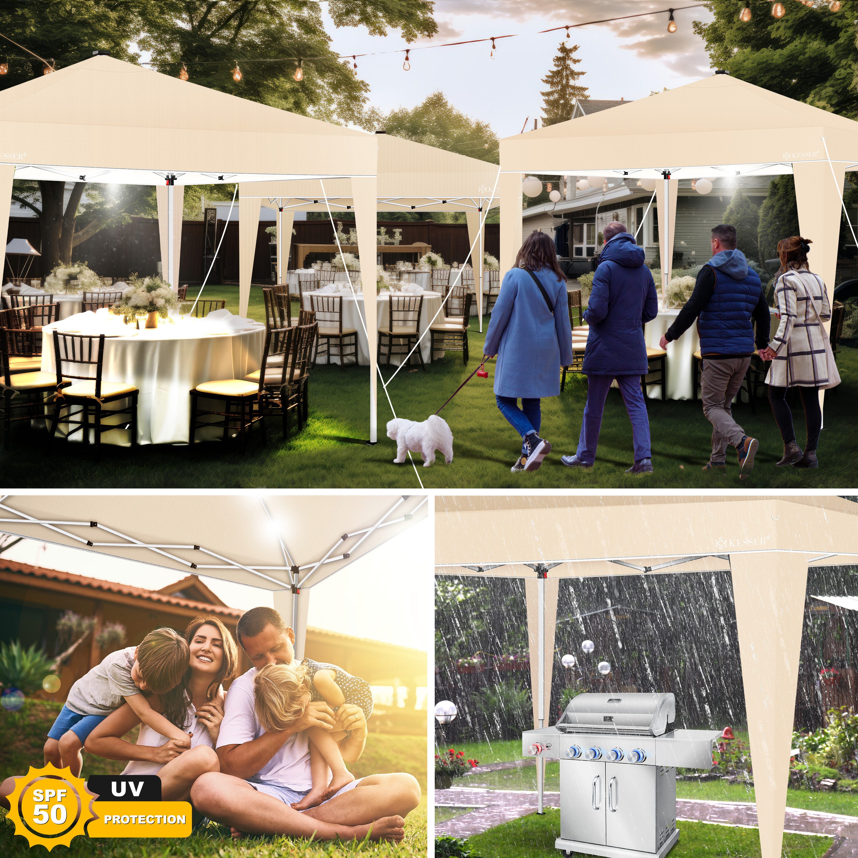 KESSER Pavillon, Faltpavillon 3x3m mit LED Beleuchtung Solar Fernbedienung
