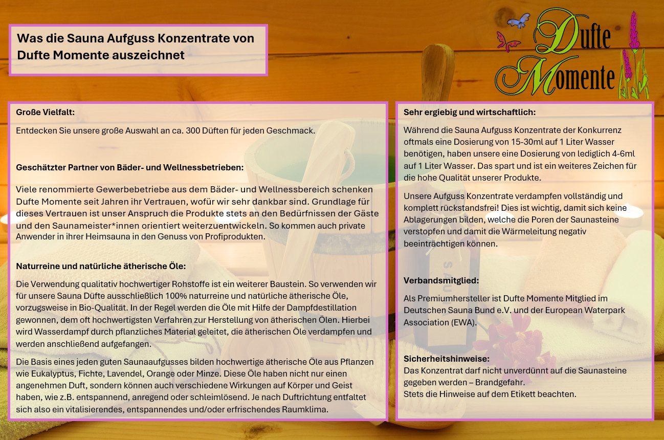 Dufte Momente Sauna-Aufgussset Tunesisches Lemongras 500ml (1-tlg) naturreine ätherische Öle, vegan, ohne Tierversuche