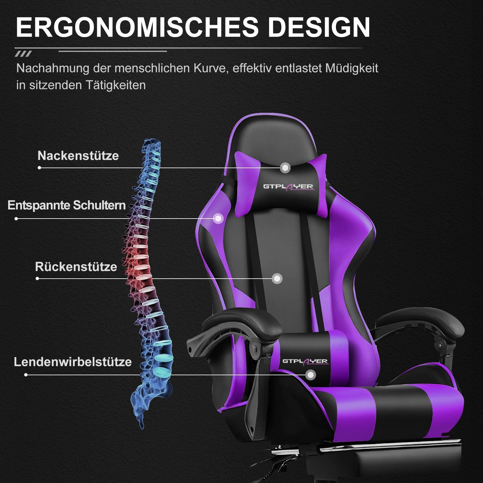 GTPLAYER Gaming-Stuhl mit Fußstütze und Massage-Lendenkissen günstig online kaufen