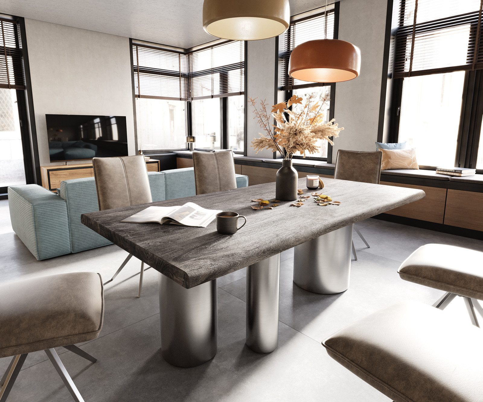 DELIFE Esstisch Edge, Akazie Platin 200x100 günstig online kaufen