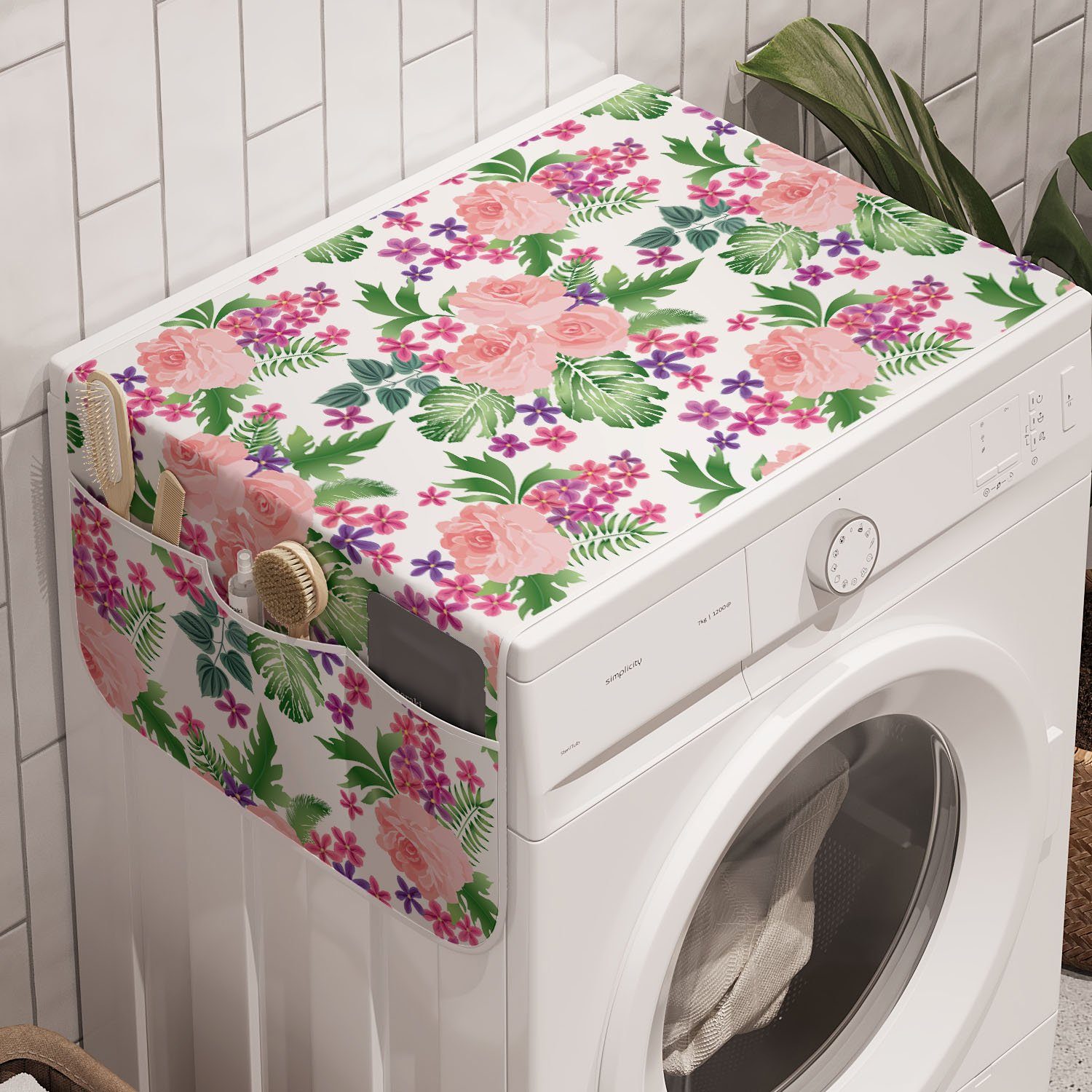 Abakuhaus Badorganizer Anti-Rutsch-Stoffabdeckung für Waschmaschine und Trockner, Rose Pastel Blooms Sommergarten