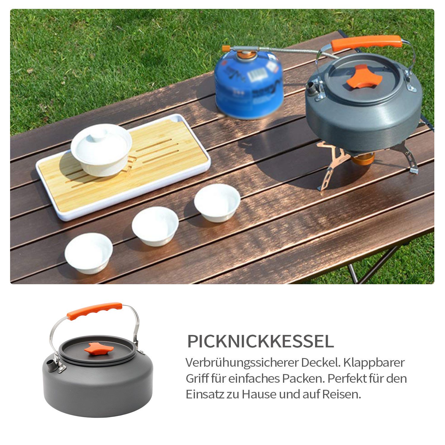 Refttenw Wasserkessel Camping Wasserkocher,mit klappbarem Haltegriff,1.6L