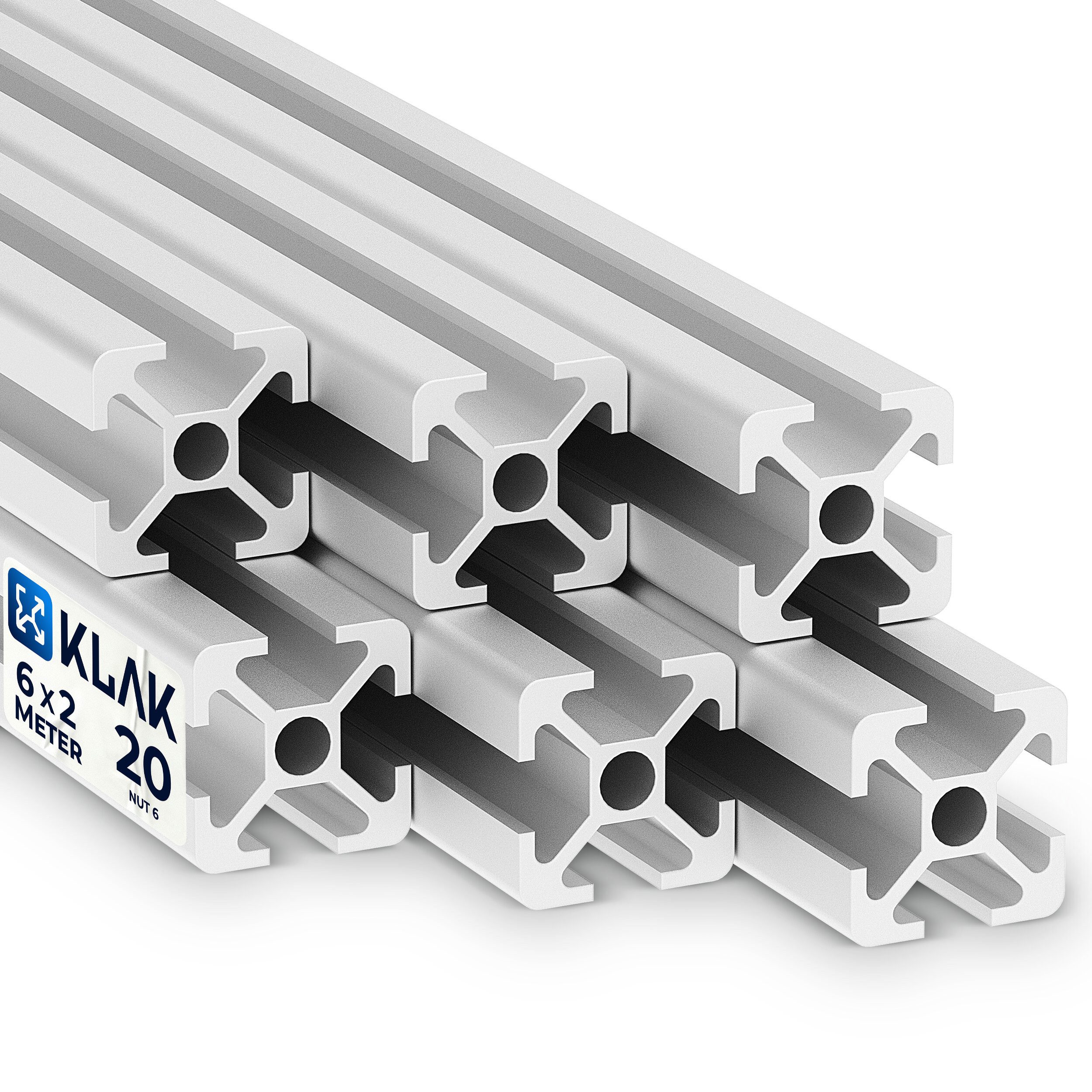 tktrading24 Profil 6x Alu Profil 20x20mm 2m System-, Montage-, Konstruktionsprofil Nut 6 (Set, 6er)
