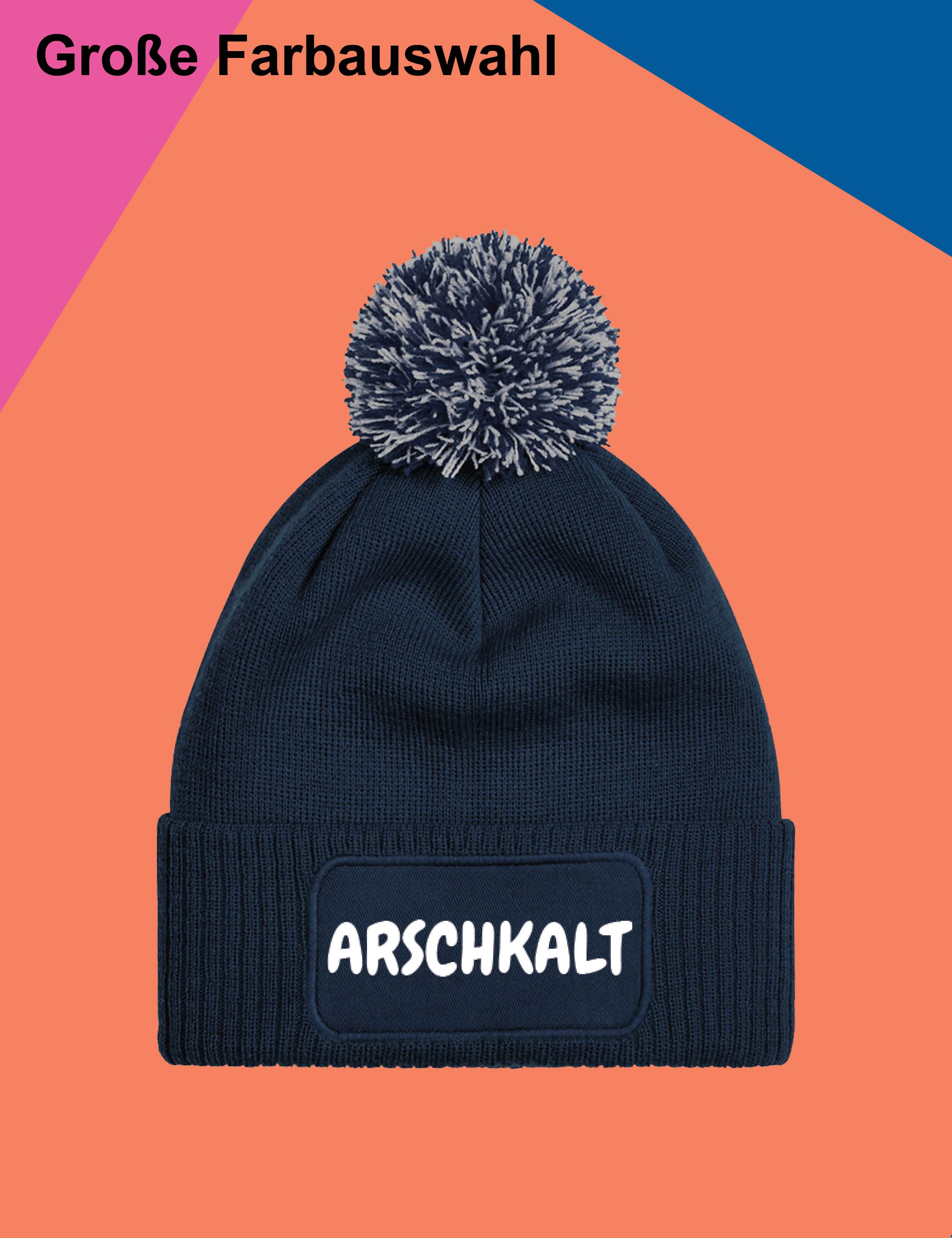 Youth Designz Beanie Unisex Strick Bommel Beanie Mütze mit Arschkalt Aufdruck Geschenk mit lustigem Spruch für Herren und Damen