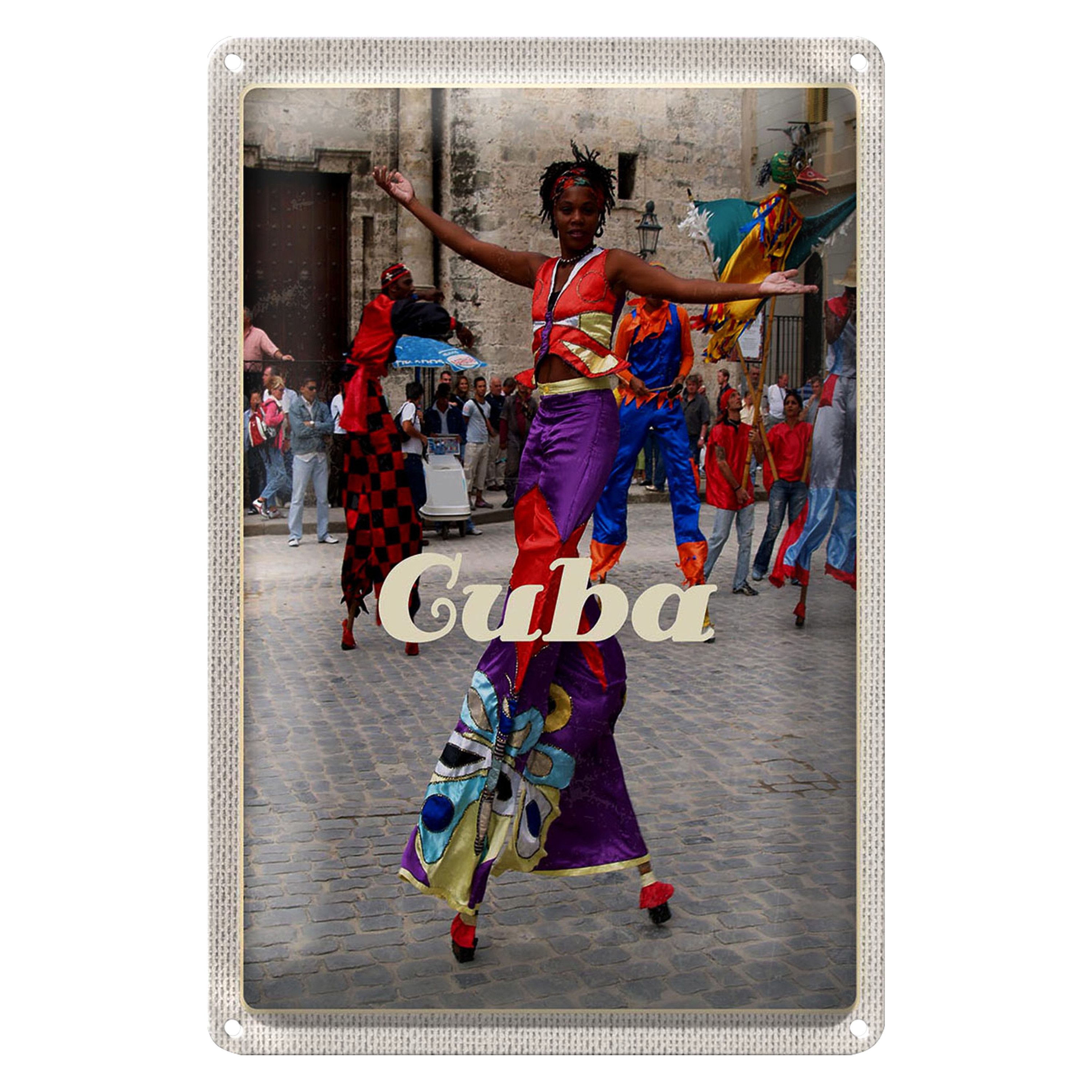 Roomando Metallschild Blechschild Reise 20x30cm Cuba Karibik Afro tanz Festival bunt