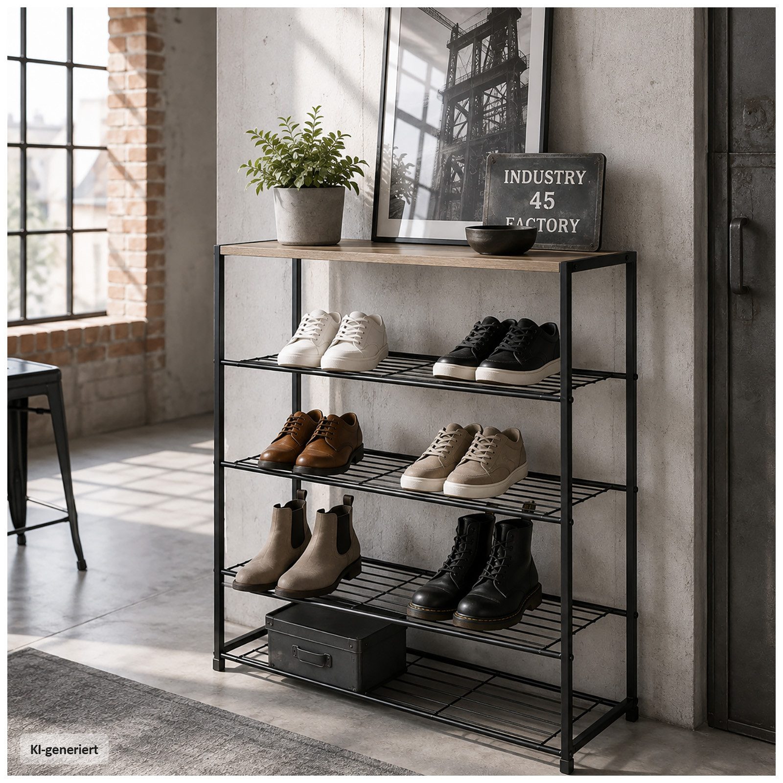 HTI-Living Schuhregal mit 4 Ablagen Sonoma Schwarz 63 x 83 x 30 cm, 1 Stück 1-tlg., modern