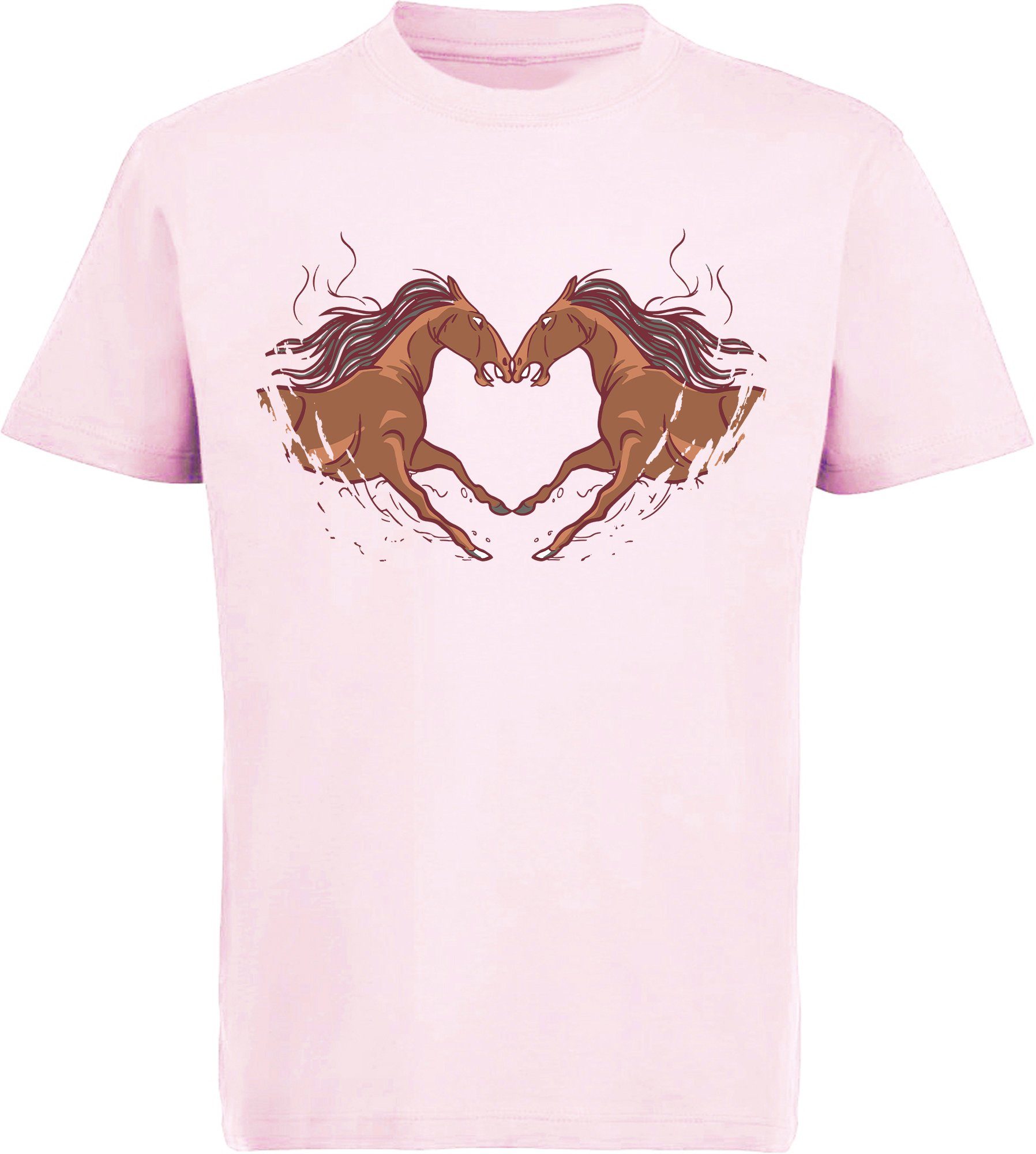 MyDesign24 ein weiß, Baumwollshirt die bedrucktes Pferde Aufdruck, i134 mit Print-Shirt T-Shirt schwarz, rot, zwei Herz rosa, Mädchen ergeben