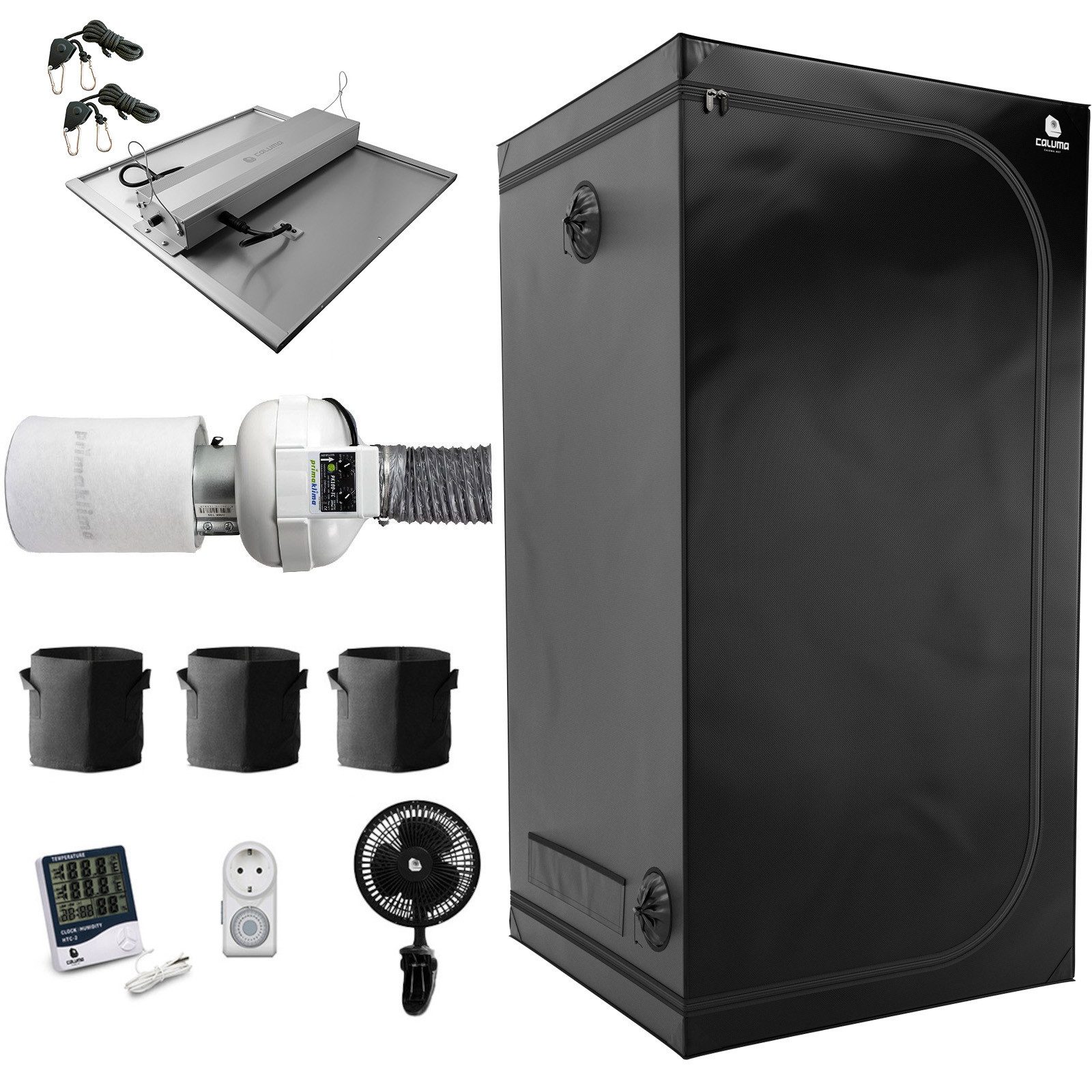 Green Spirit Gewächshaus Growbox Komplett Set Classic L, PK Lüfter, 100x100 cm, 240W LED, BxTxH: 100 x 100 x 200 cm, Komplettset, Zelt,Lampe,Lüfter,Filter,Hygrometer,Töpfe,Ventilator,Schloss, 100x100x200 cm, 240W LED, Prima Klima PKVS-100-TC Lüftungsset