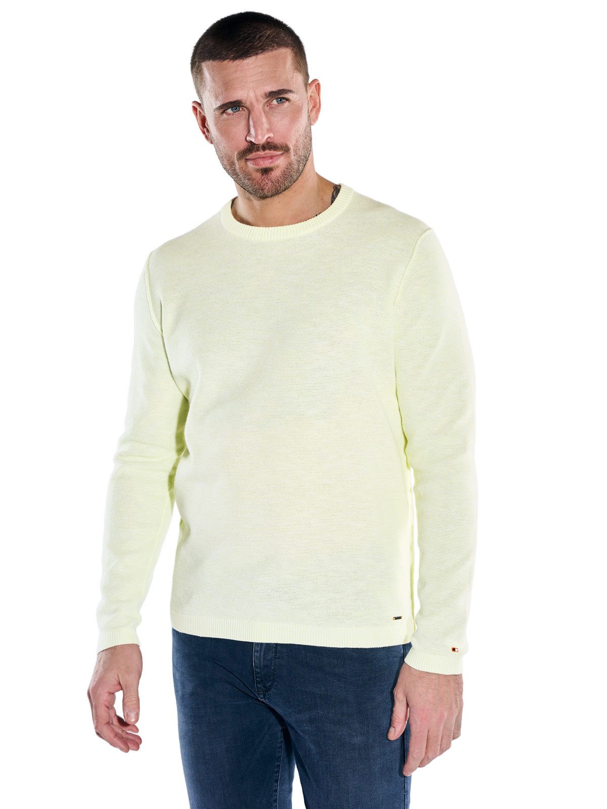 emilio adani Rundhalspullover Herren Rundhals Pullover, Hellgelb