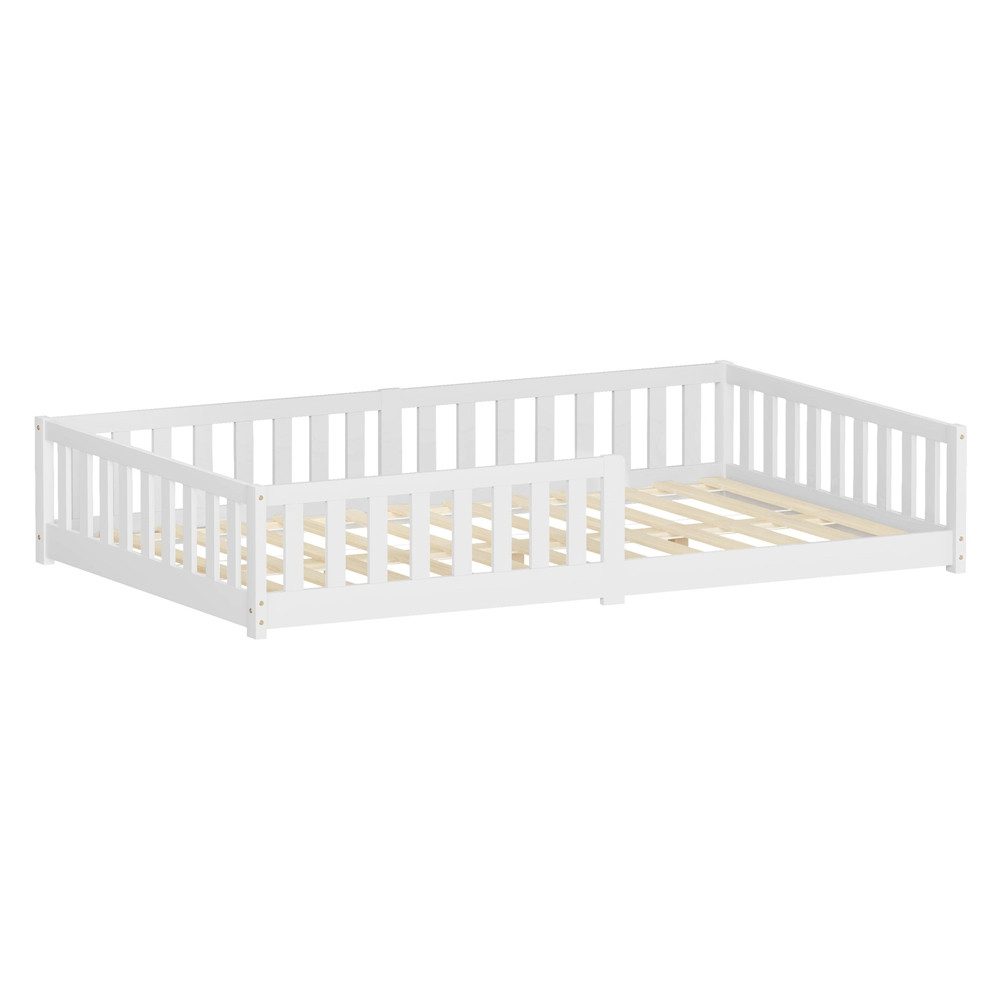 ML-DESIGN Spielbett Bodenbett Holzbett mit Lattenrost & Rausfallschutz Jugendbett Babybett, Abenteuerbett 120x200cm Weiß Kinderbett Bettgestell ohne Matratze