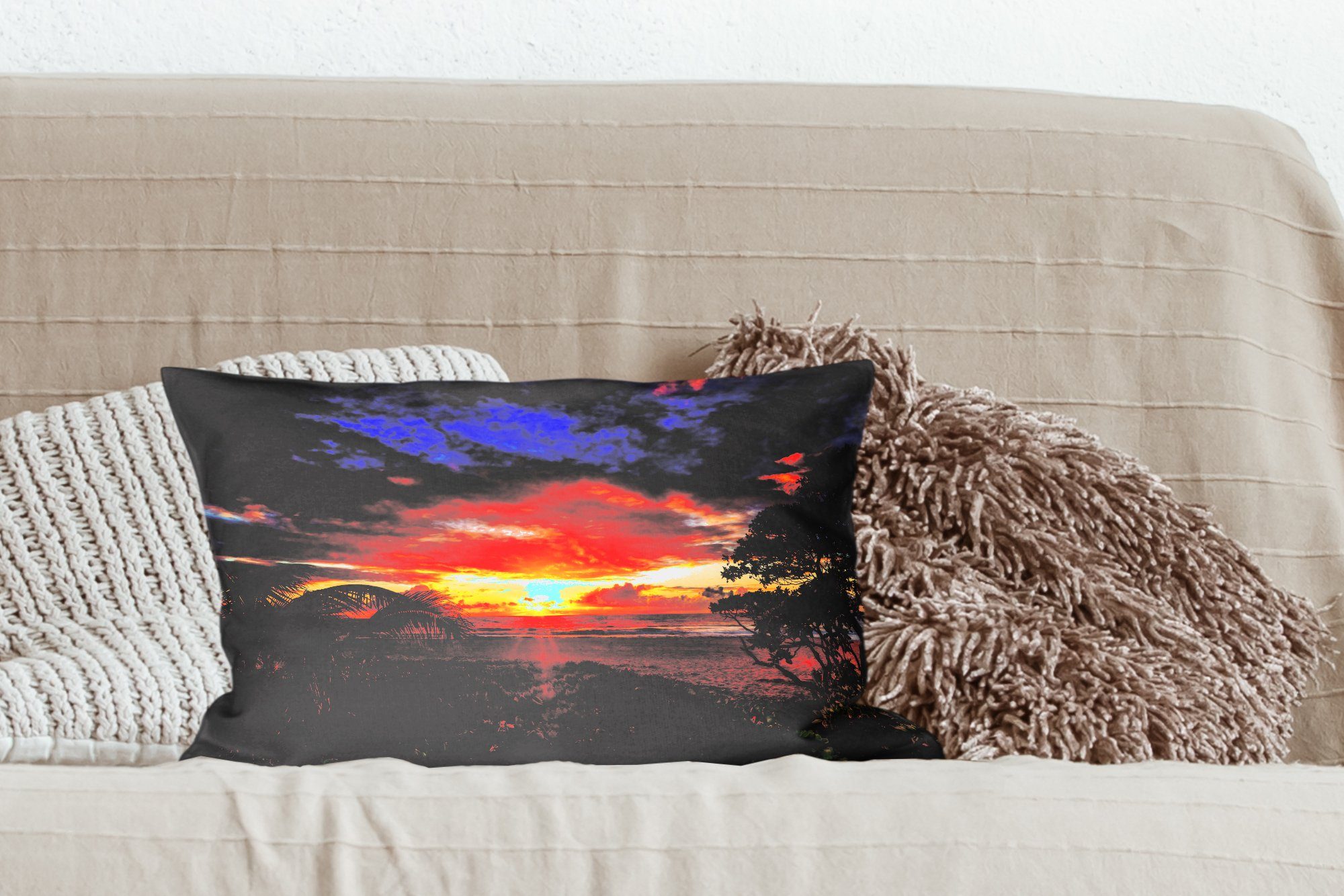 Füllung, auf Zierkissen, Hawaii, Dekokissen Sonnenuntergang Wohzimmer mit Schlafzimmer beeindruckender Dekokissen MuchoWow Dekoration, Ein
