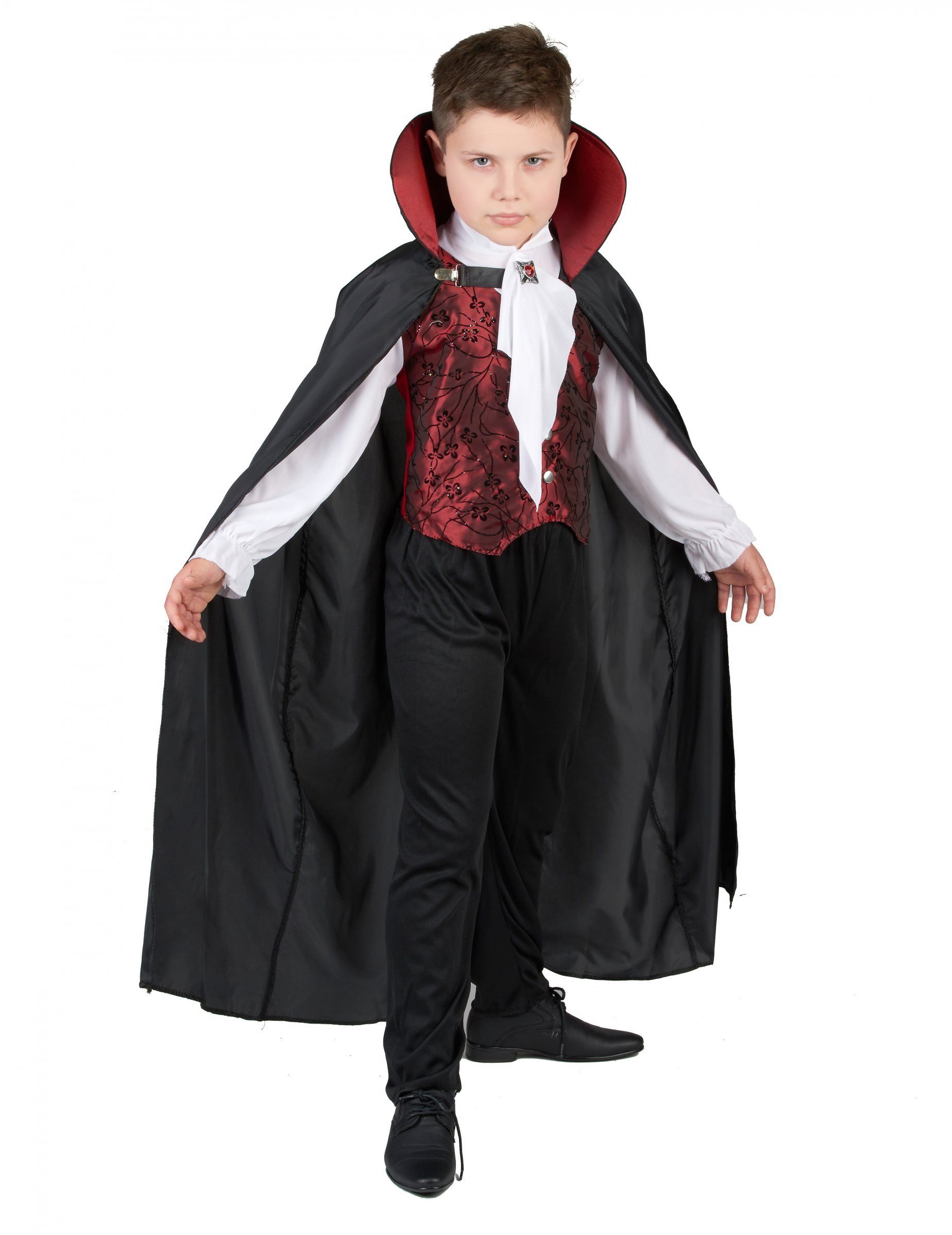 JADEO Kostüm Elegantes Vampir-Kostüm für Jungen Halloweenkostüm schwarz-rot-weiss
