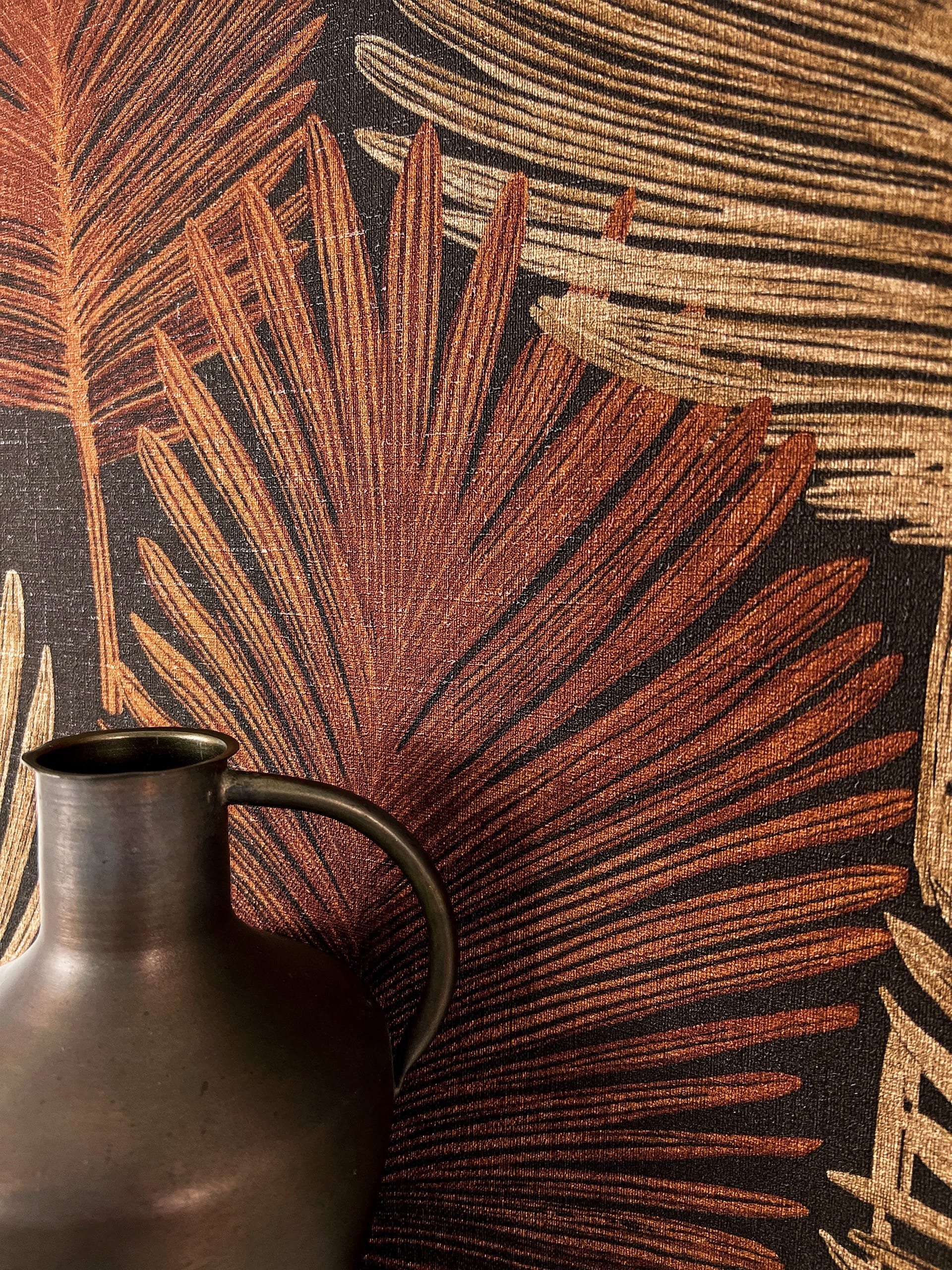 Newroom Vliestapete, Braun Tapete Modern Palmenblätter - Glanztapete Muster günstig online kaufen