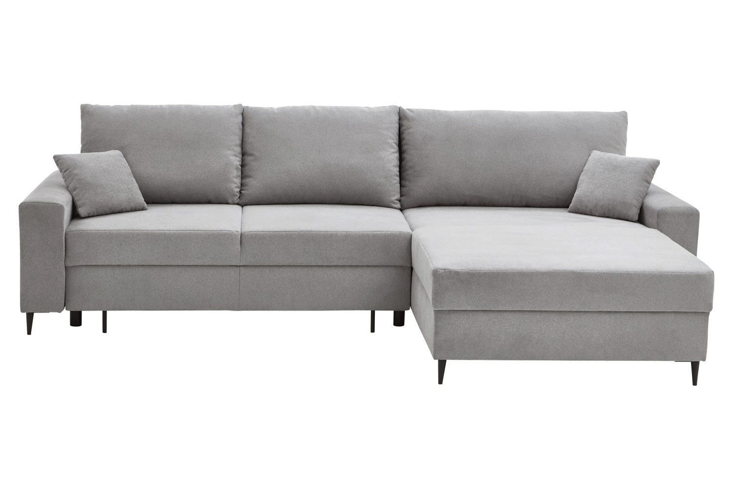 Iwaniccy Ecksofa JUSTUS, Ausziehbar, B 280 x T 170 cm, Hellgrau, Webstoff, Ausziehfunktion, Bettkasten, mit Kissen