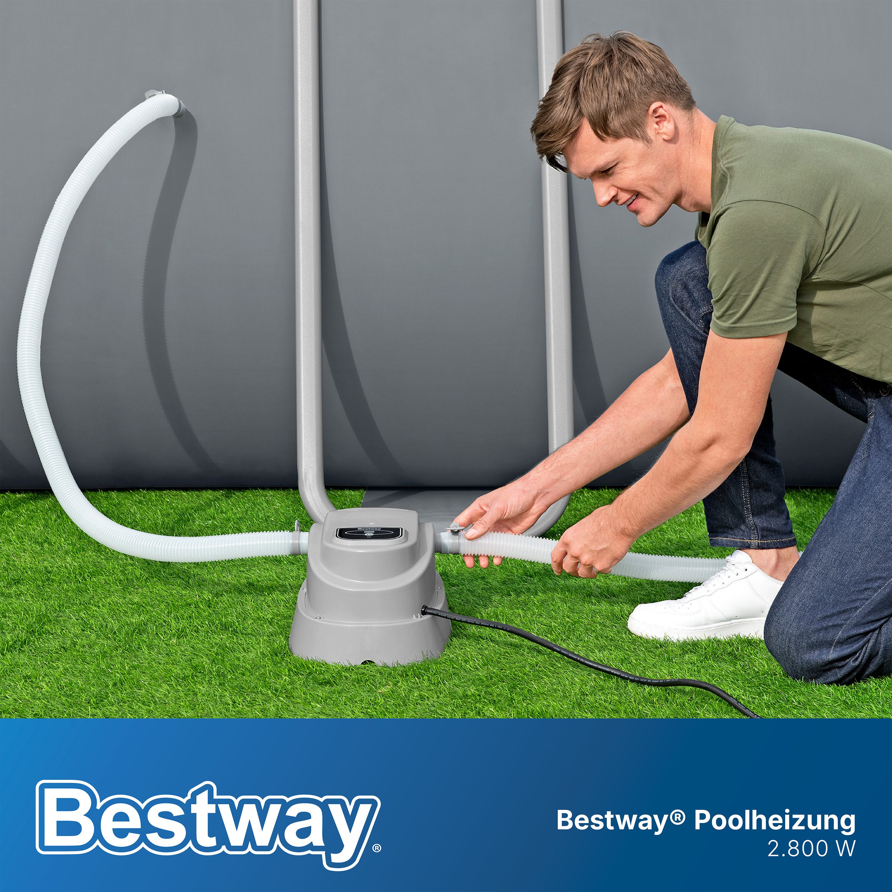 Bestway Pool-Wärmepumpe 2.800 W (Packung, für Pools von 1.520-17.035 l & Filteranlagen von max. 3.785 l/h), Max. Heizleistung: 40 °C