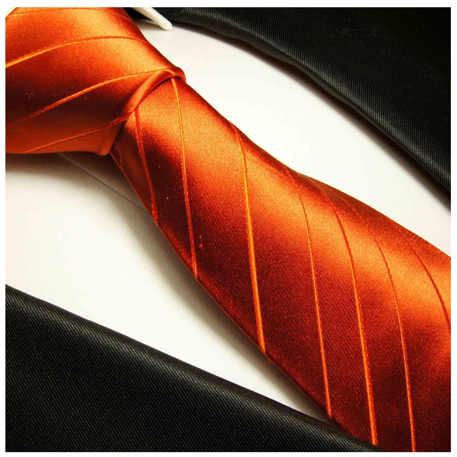 100% Schmal modern Krawatte uni (6cm), Paul Seide Herren orange Schlips 622 Seidenkrawatte Malone Designer