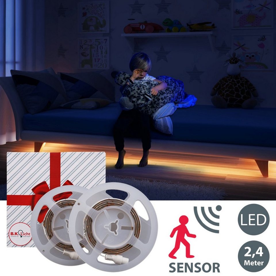 B.K.Licht LED-Streifen Chara, LED Band Bettlicht mit Bewegungsmelder  Nachtlicht Dämmerungsensor | LED-Stripes