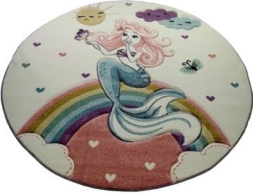Kinderteppich Kinderteppich Spielteppich Babyteppich Meerjungfrau Prinzessin pastell rosa, Carpetia, rund, Höhe: 13 mm