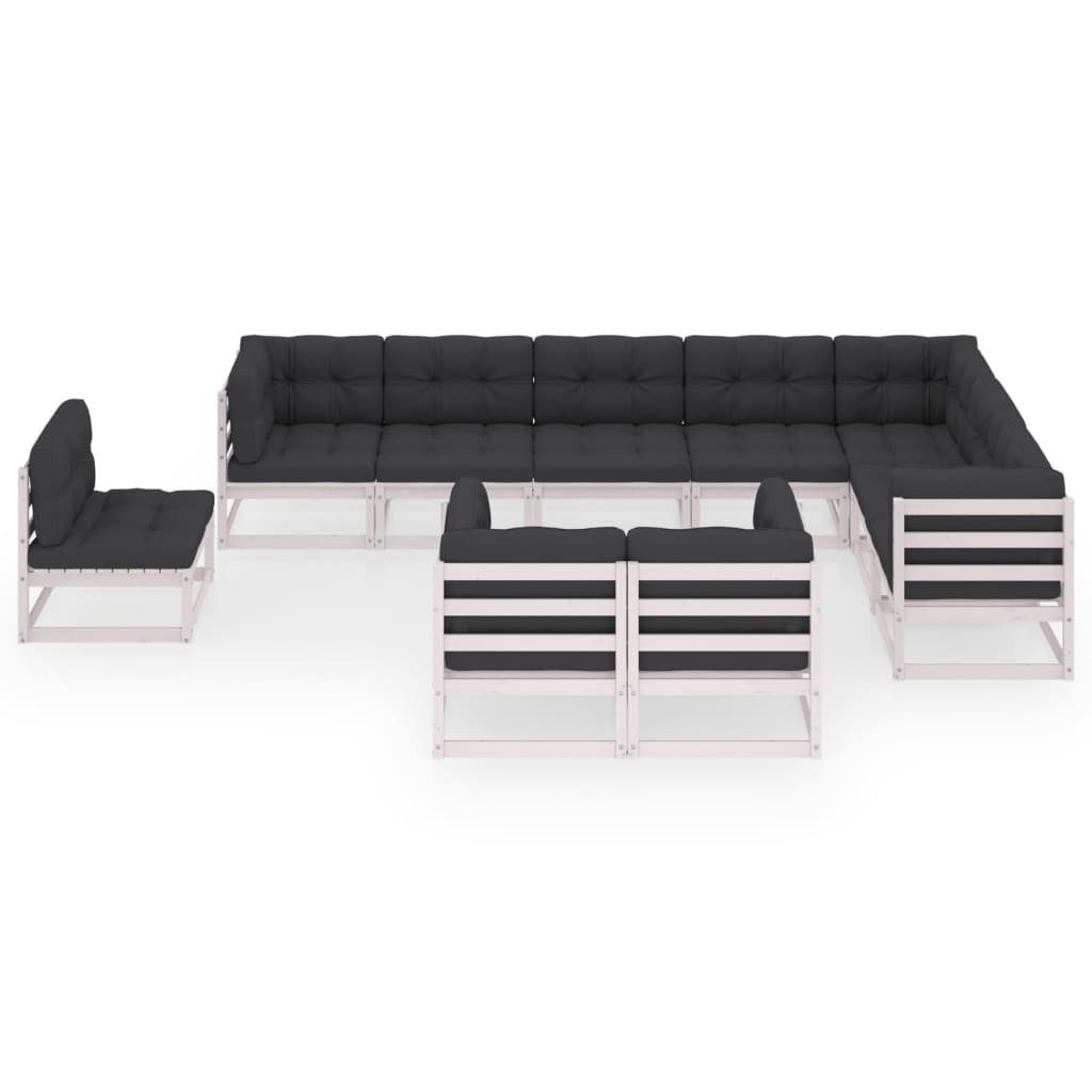 vidaXL Gartenlounge-Set mit Kissen (1-tlg) Kiefer, Massivholz Garten-Lounge-Set Weiß 10-tlg
