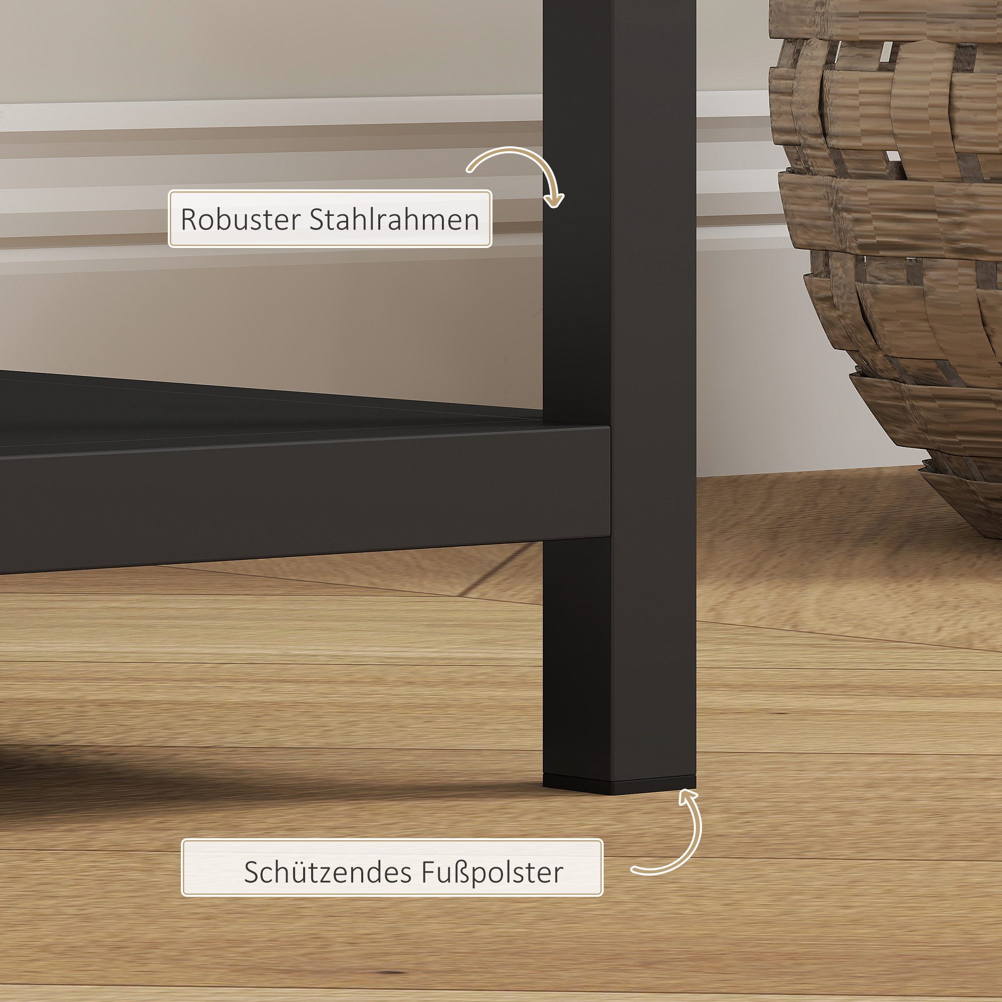 HOMCOM Konsolentisch Schmaler Sofatisch mit 4 Ebenen (mit Stahlrahmen, 1-St., für Flur, Eingangsbereich, Wohnzimmer), 110 x 30 x 75 cm, Schwarz – Bild 5 von 5