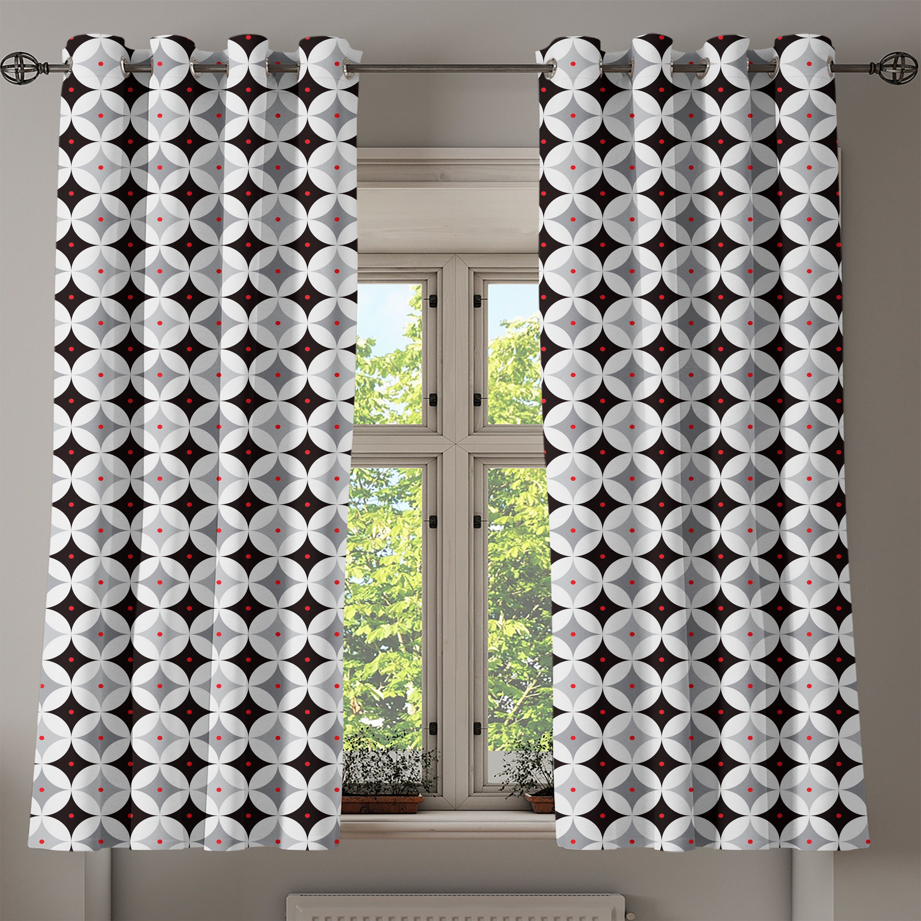 Gardine Dekorative 2-Panel-Fenstervorhänge für Style Wohnzimmer, Schlafzimmer Jahrhunderts Mitte Atomic Abakuhaus, des Retro