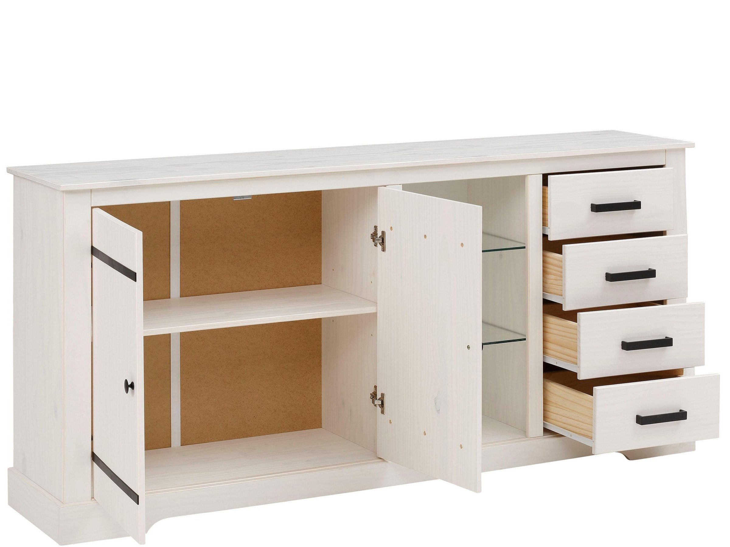 loft24 Sideboard Thor, Mehrzweckschrank, Anrichte, Schrank, Kiefer, weiß, Landhausstil