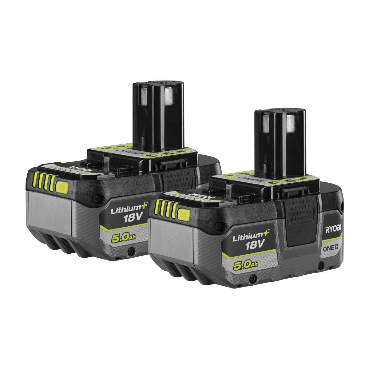 Ryobi Akku 2er Set 5Ah ONE+ 18V Li-Ion Doppelpack Original Ersatzakku Zusatz Akku-Set (2 St), IntelliCell™ intelligente Akku-Technologie