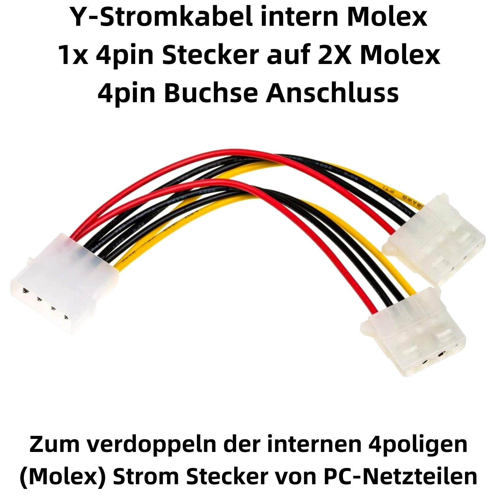 Bolwins K15 Kabel IDE Stromkabel 2x 4pin Molex Buchse an 4pin Molex Stecker PC Computer-Kabel, 4-Pin Molex-Stecker (5,25", männlich), 2x 4-Pin Molex-Buchse (5,25", weiblich) (15 cm), IDE-Y-Stromadapterkabel