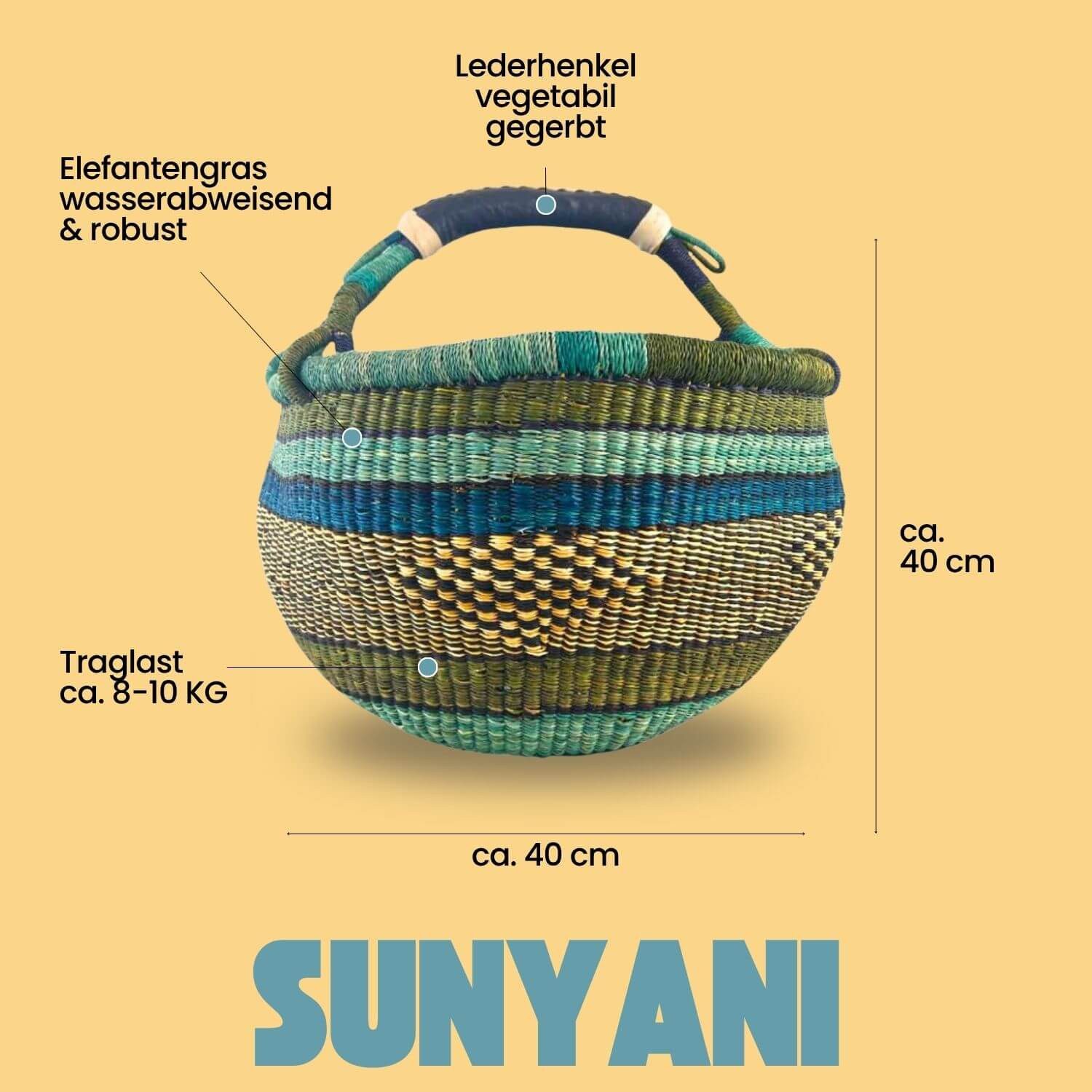 Afritaba Einkaufskorb Bolga Korb - Sunyani - Rund, Kunstvoll geflochtene Bolga Körbe – Charakterstücke voller Tradition