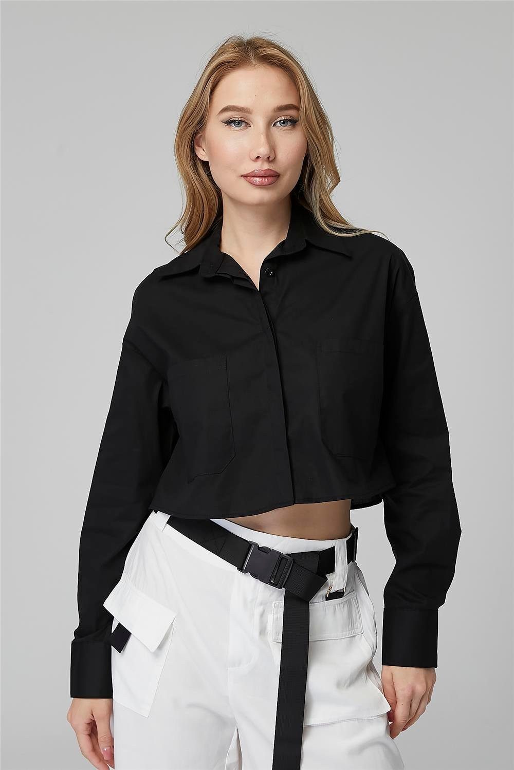Hemdbluse Kurzes Verstecktes Knopfhemd