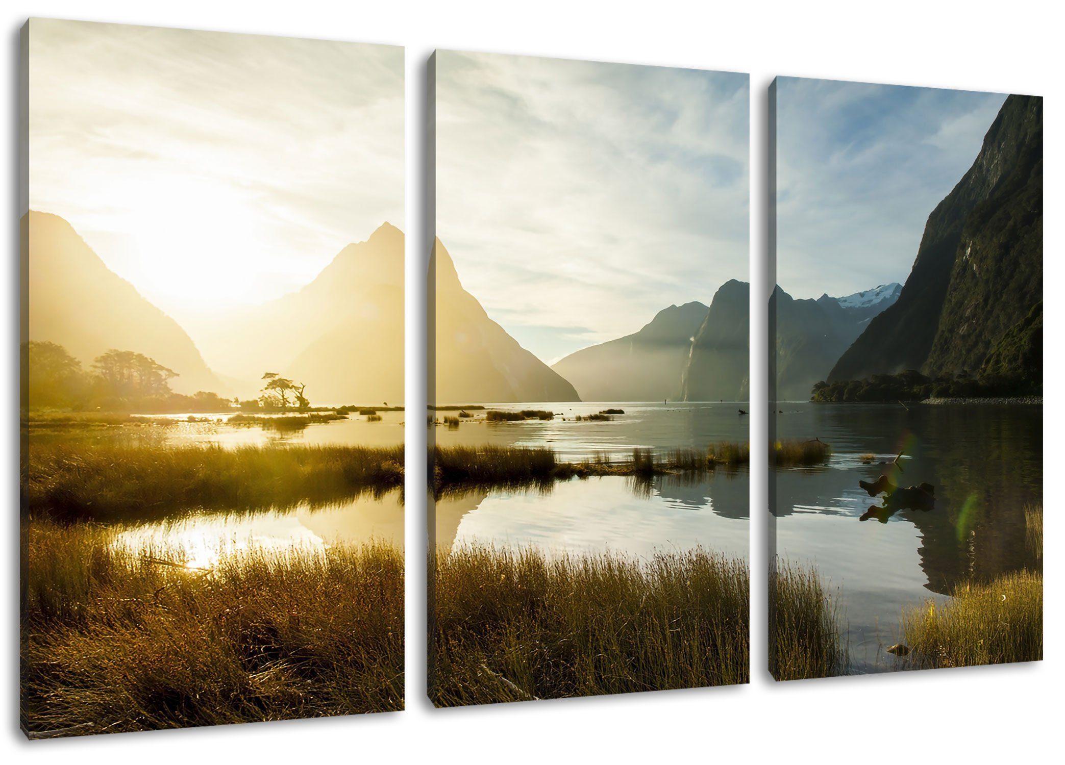 Pixxprint Leinwandbild Sound Neuseeland, bespannt, 3Teiler Zackenaufhänger fertig (120x80cm) Milford St), Leinwandbild Milford Neuseeland inkl. Sound (1