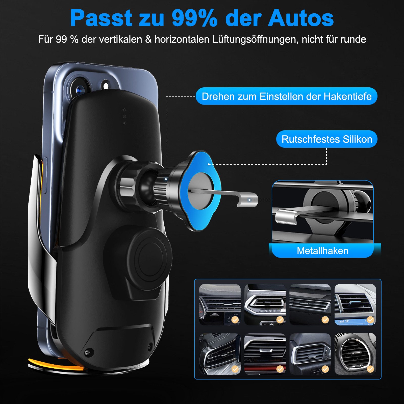 neue dawn Handy-Halterung Kabelloses Ladegerät Induktives Auto Handyhalterung für iPhone Samsung, (für iPhone Duo 18 17 16 15 Pro Max,Samsung Galaxy S26 S25 S24 – Bild 5 von 5
