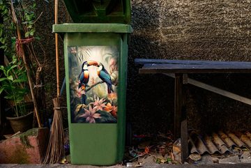 MuchoWow Wandsticker Tukan - Vögel - Blumen - Natur - Dschungel (1 St), Mülleimer-aufkleber, Mülltonne, Sticker, Container, Abfalbehälter