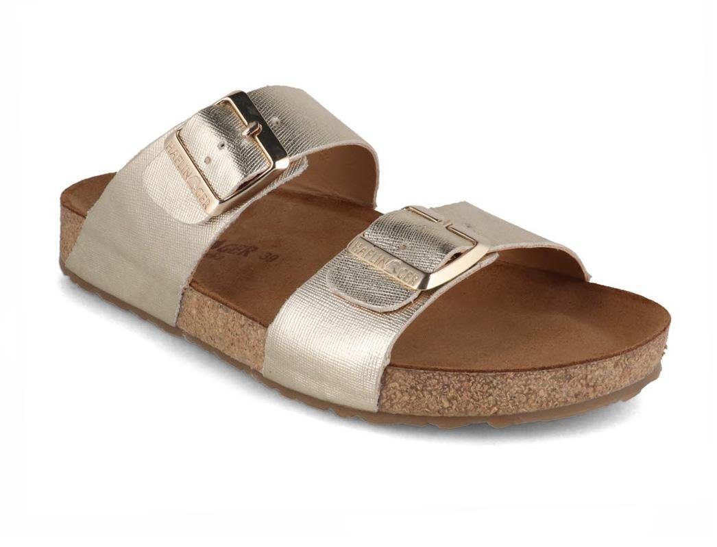 Haflinger Damen Bio Sandale Andrea, gold, zweiriemer, wasserabweisend Hausschuh wasserabweisend