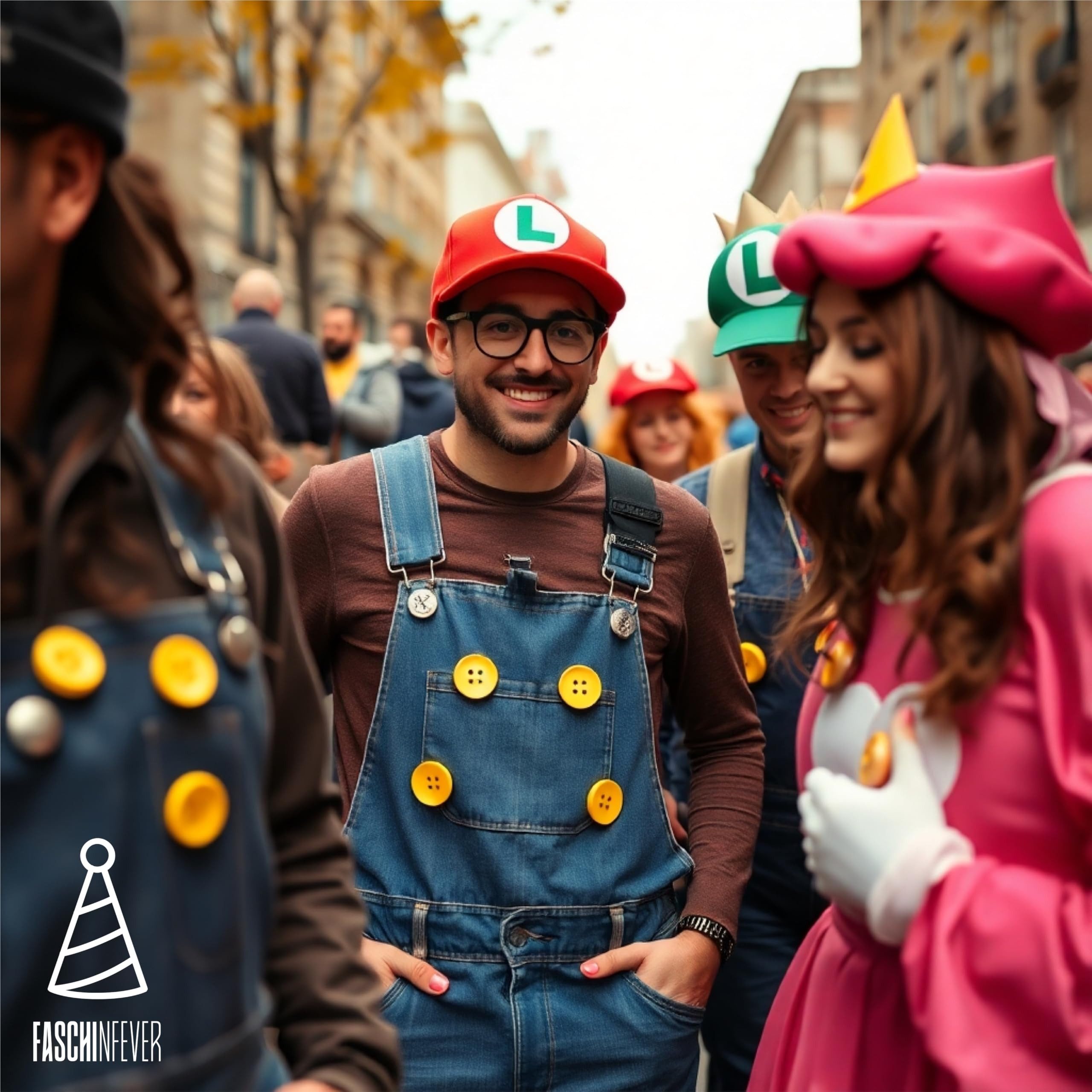 FASCHINFEVER Kostüm 4x Knöpfe in Gelb & extra groß – für Karneval und Fasching, Mario