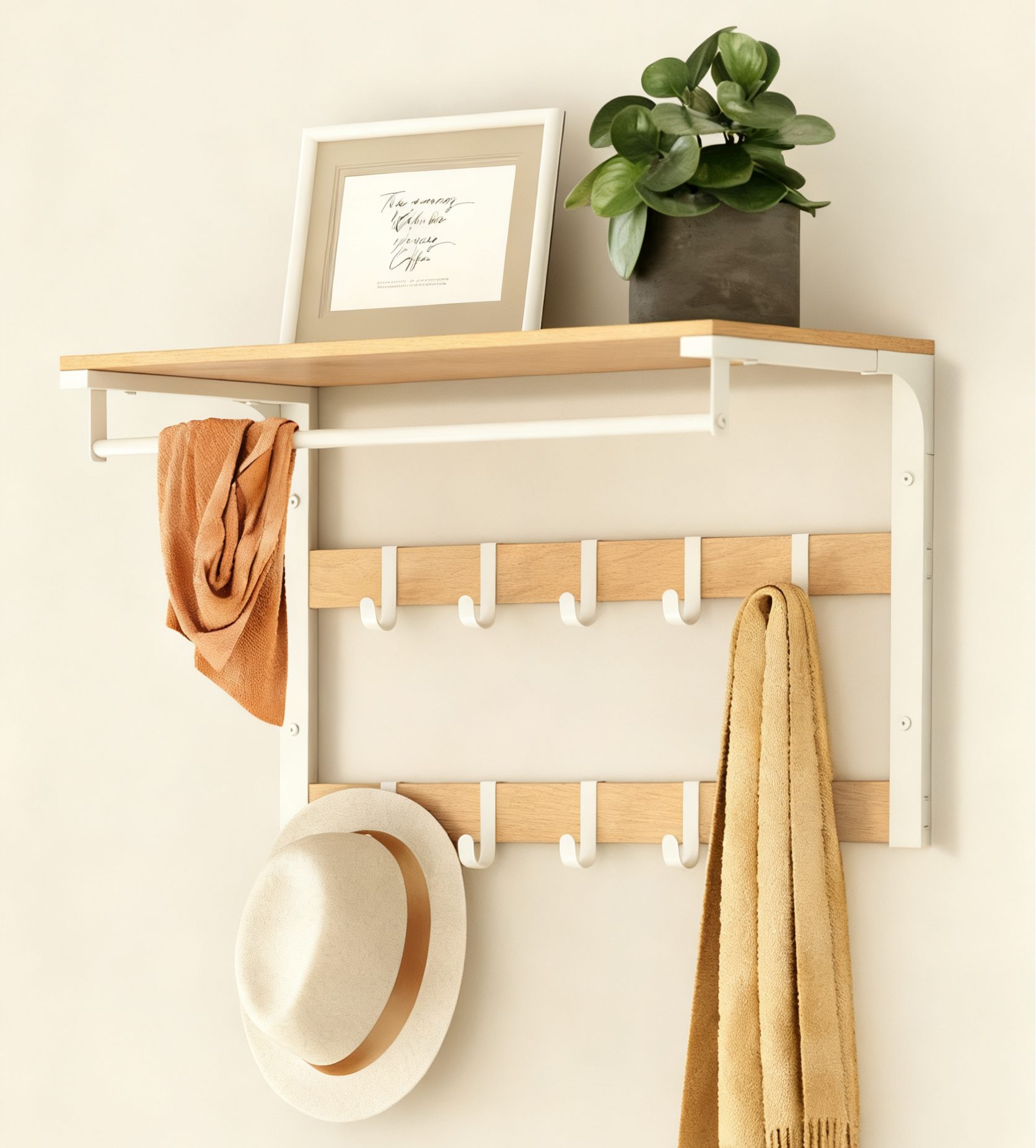 VASAGLE Wandgarderobe, Wandregal, mit Haken, 65 x 30 x 42 cm (L x B x H)