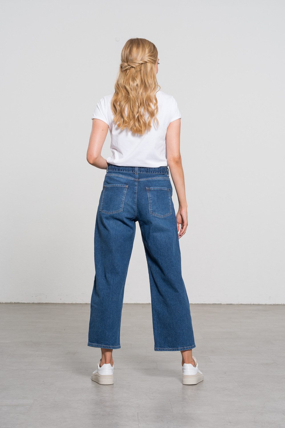 Feuervogl Ankle-Jeans fv-Flo:ra, Wide Leg, Hemp Denim, Medium Blue 5-Pocket-Style