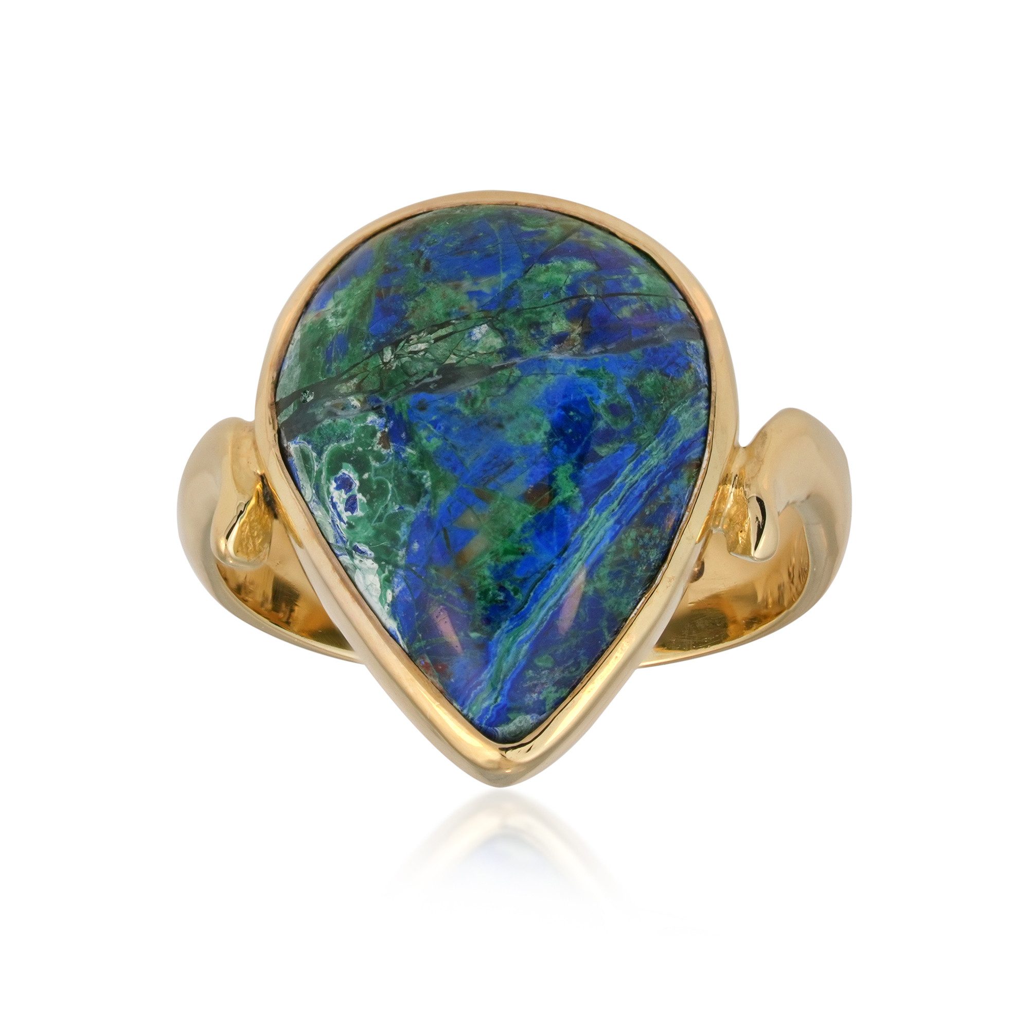 Solitärring Cavill Ring 10,5 ct Azurit-Malachit Tropfen, Sterlingsilber goldpl.