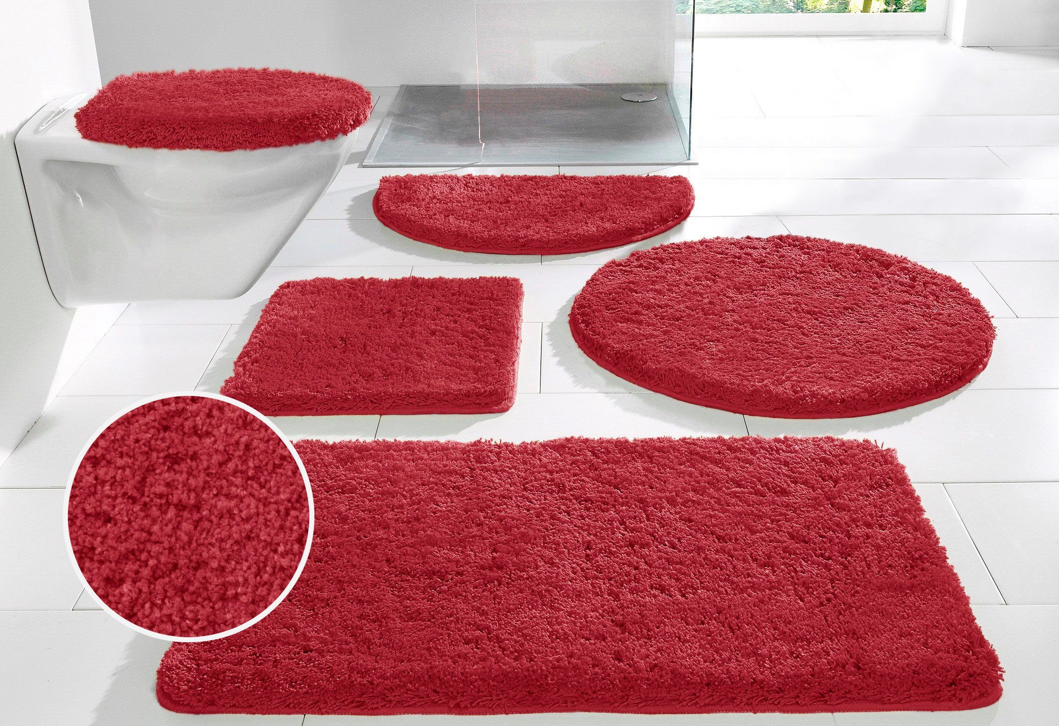 OTTO home Badematte Sanremo, Standard & Premium, 30mm oder 35mm, sehr weich, rutschhemmend beschichtet, schnell trocknend, fußbodenheizungsgeeignet, Polyester, rund, Badteppich, unifarben, rechteckig, rund & als 3-tlg. Set erhältlich