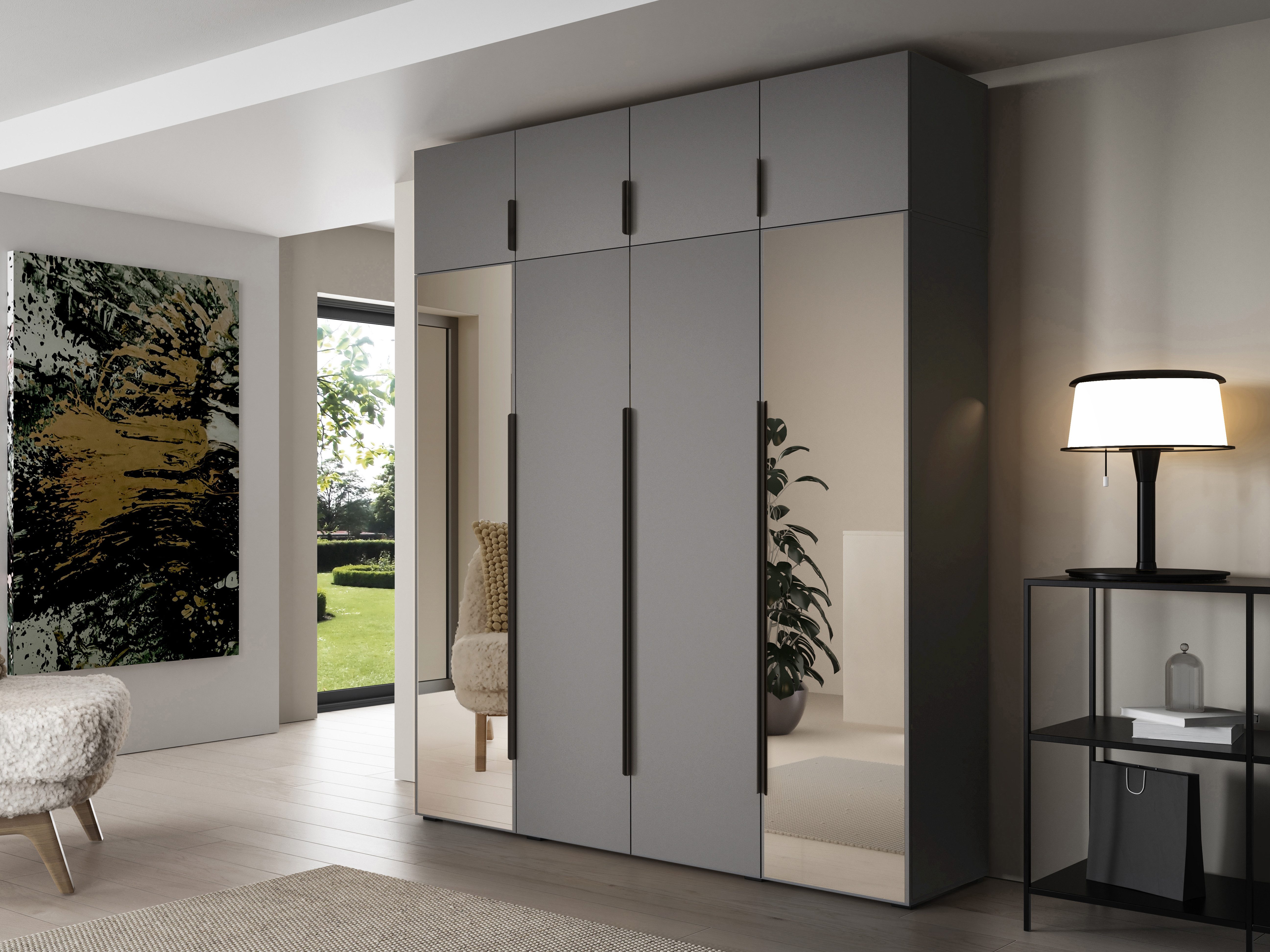 Compleo Drehtürenschrank Kleiderschrank mit Aufsatz, Hochschrank, Spiegelschrank STELLS
