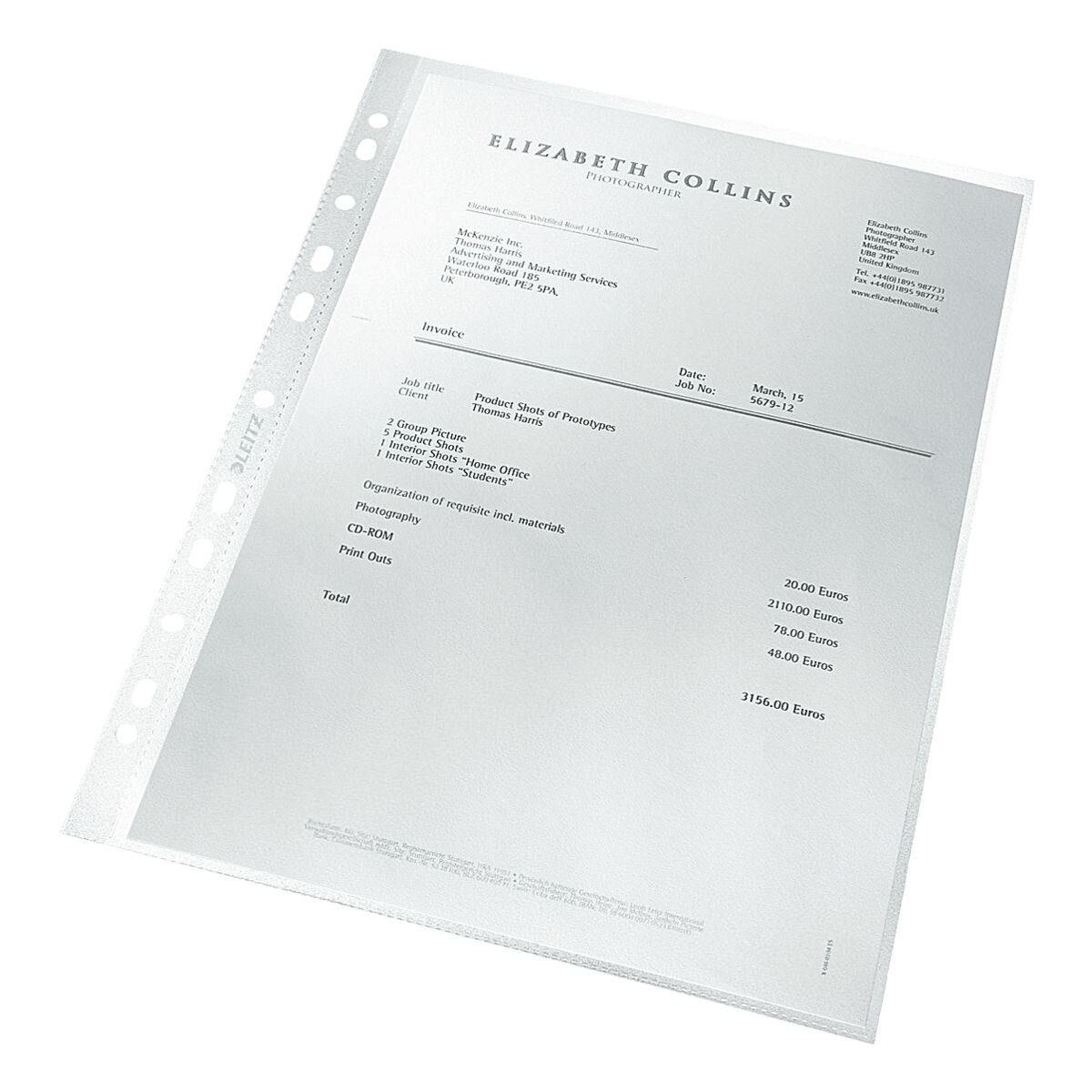 LEITZ Prospekthülle re:cycle, 25 Stück, genarbt, Format A4, 4-fach Lochung, oben offen