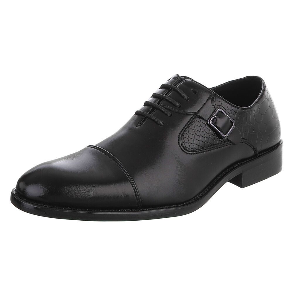 Coolwalk Herrenschnürschuh mit Zierschnalle in Lederoptik Schnürschuh (91977167) Blockabsatz Business-Schuhe in Schwarz