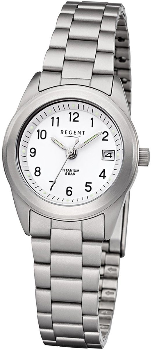 Uhr rund, Armbanduhr F-258 Regent Metallarmband Damen Quarzuhr 26mm), (ca. klein Quarzwerk, Damen Regent Metall
