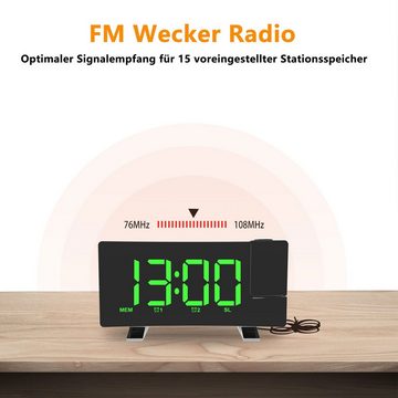 OKWISH Projektionswecker Digital Wecker Radiowecker Digitalwecker Projektion LED Alarm Radio ohne Akku Projektion 180 ° LED-Alarm Temperatur 12/24H USB-Anschluss