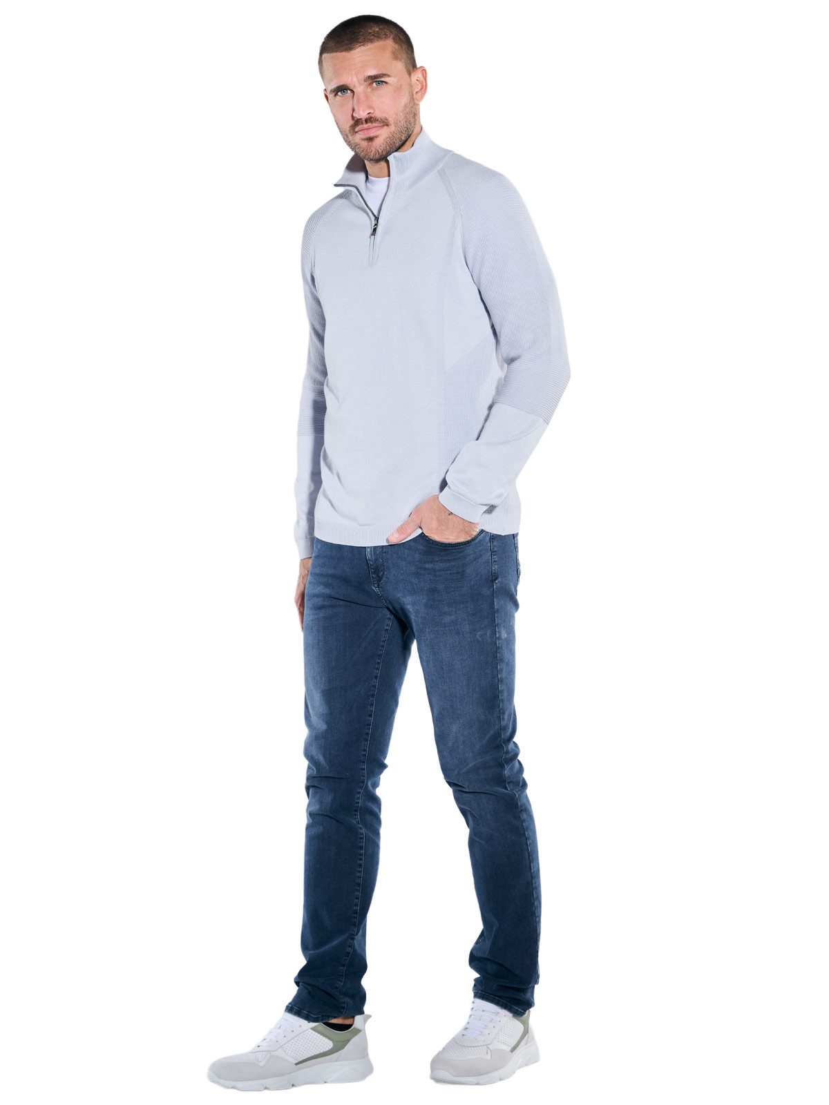 emilio adani Stehkragenpullover Herren Pullover Polokragen, Hellblau