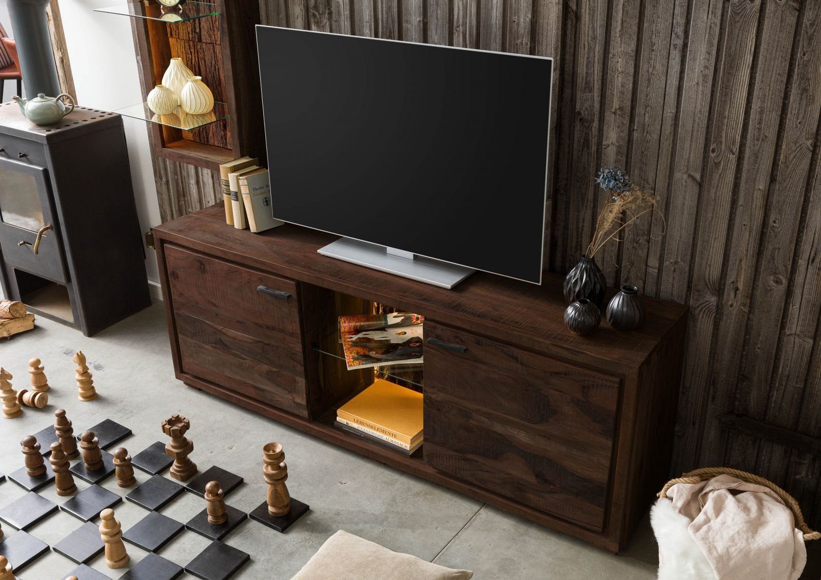 Massivmoebel24 TV-Board (Massivholz), TV-Board Akazie 175x40x63 dunkelbraun günstig online kaufen