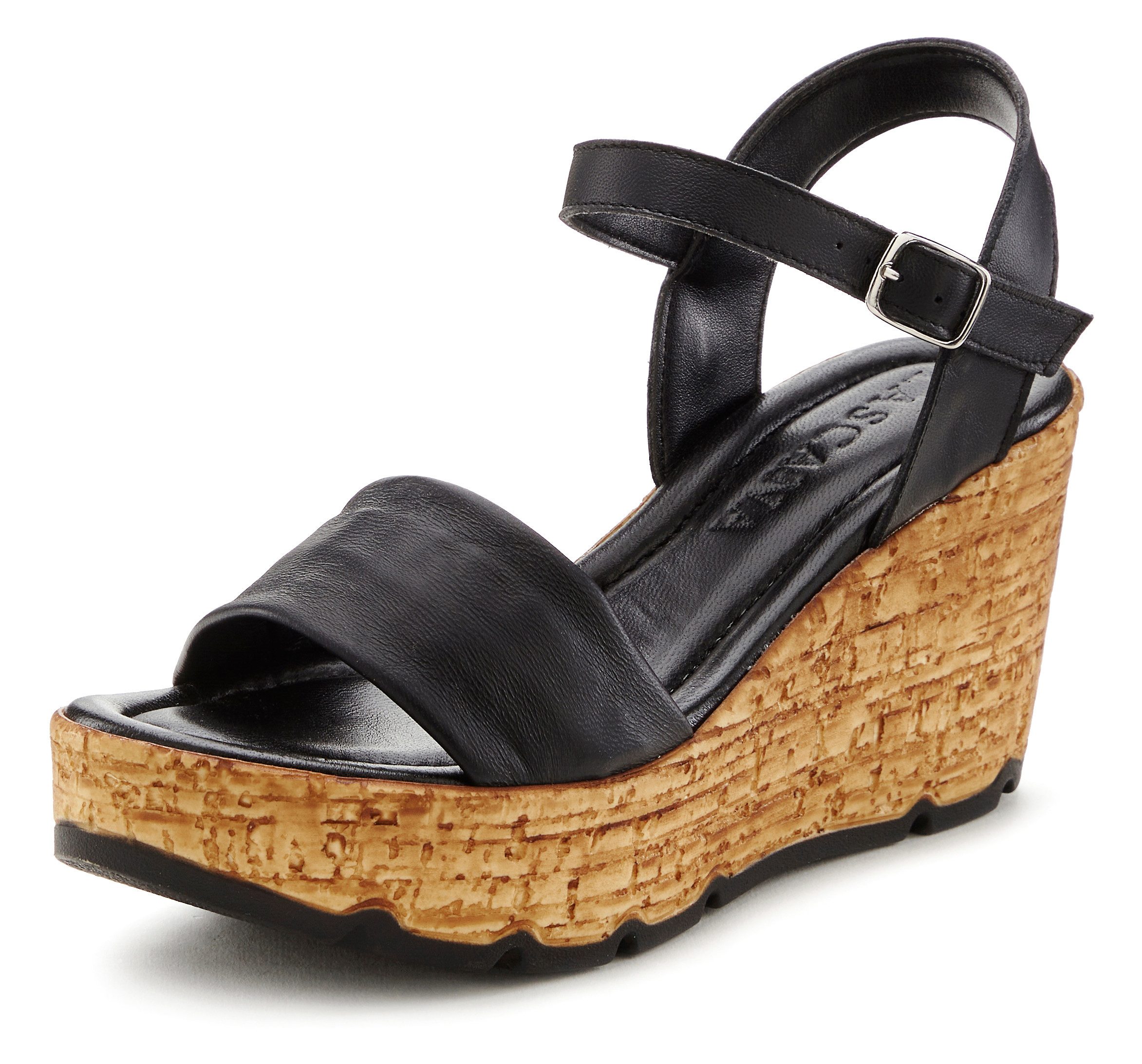 LASCANA Sommerschuh, offener Schuh, Sandale, Sandalette NEU aus Leder mit Keilabsatz